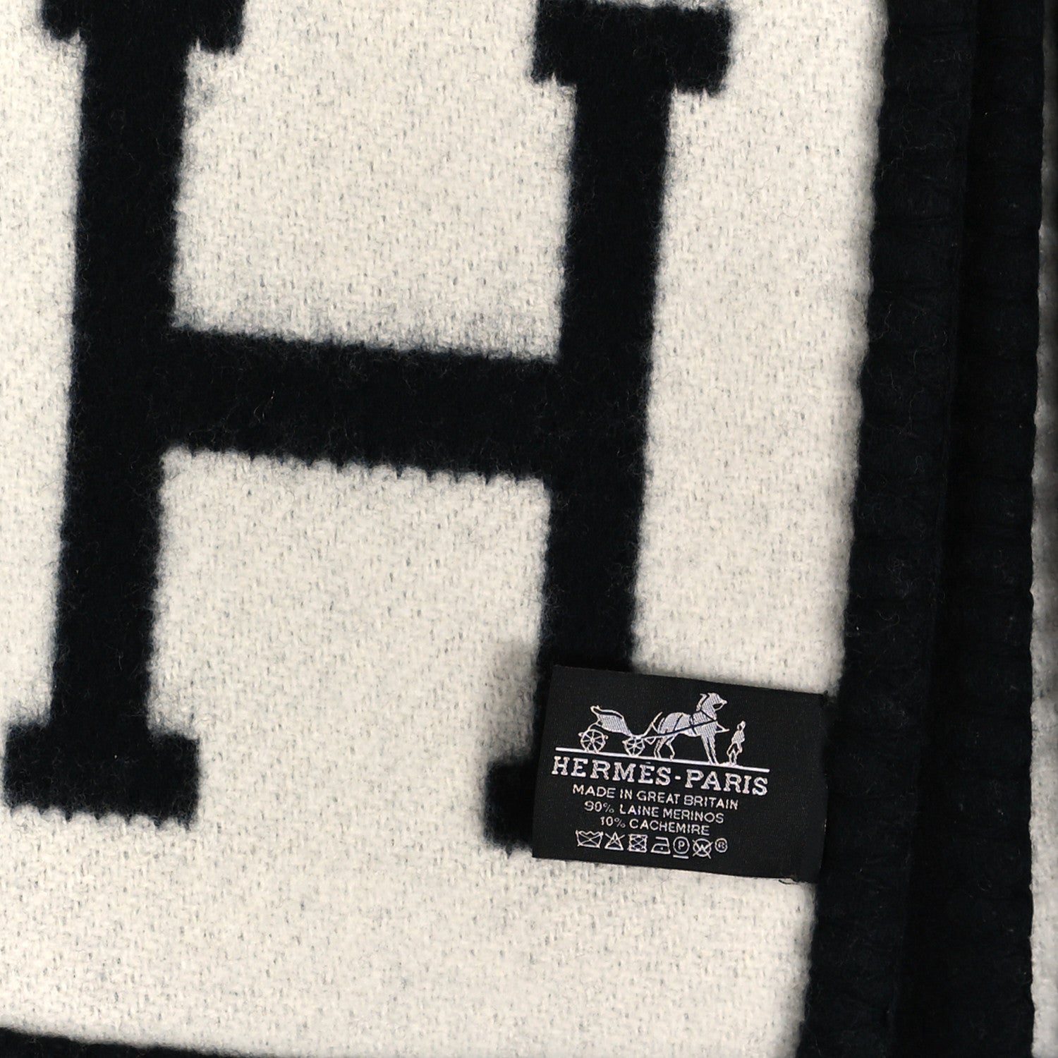 Hermes Wool Cashmere Avalon III Blanket Ecru Black 3 of 3