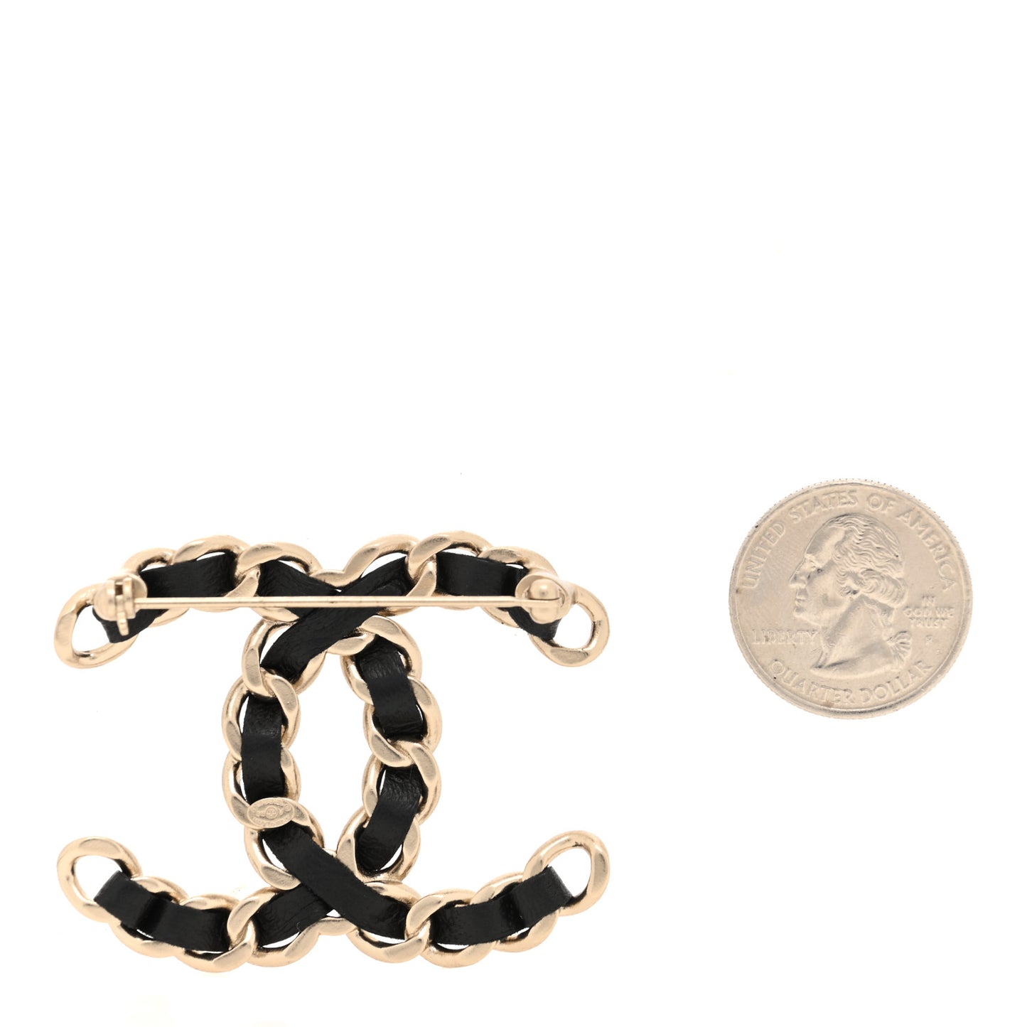 Lambskin Chain CC Brooch Black Gold
