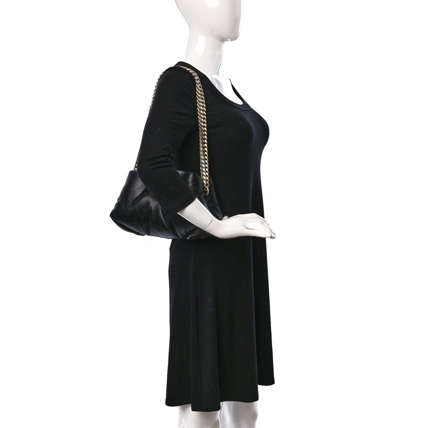 Lambskin Small Puffy Tobo Chain Shoulder Bag Black