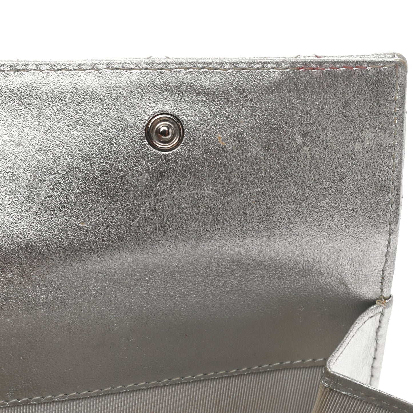 Metallic Lambskin Quilted Compact French Flap Wallet Silver