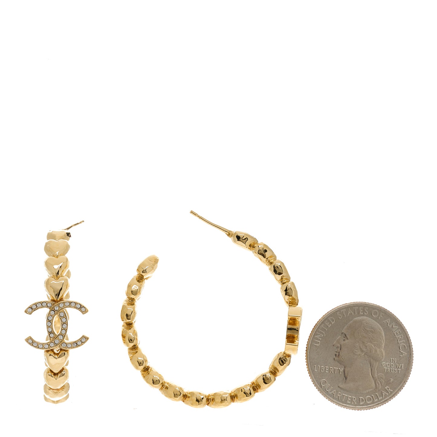 Crystal Heart CC Hoop Earrings Gold