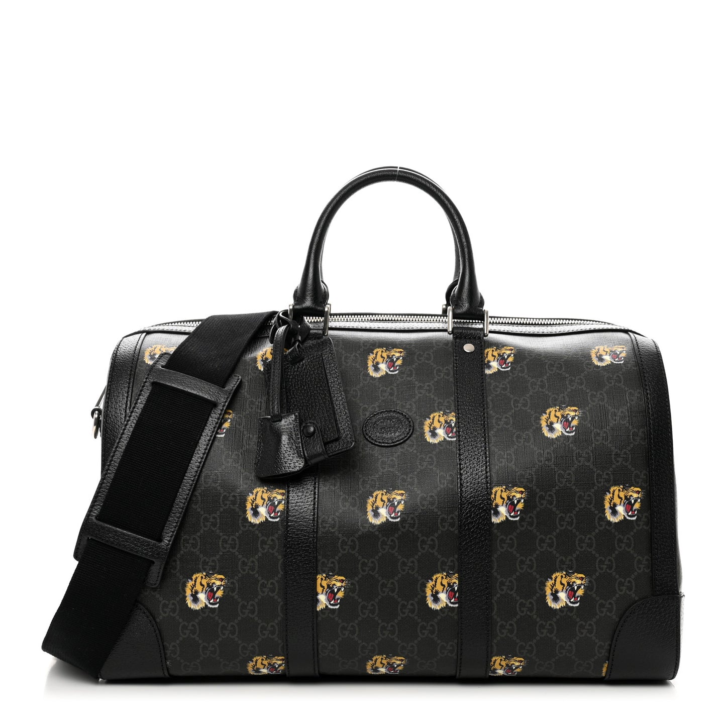 GG Supremem Monogram Tiger Face Textured Dollar Calfskin Large Retro Interlocking G Duffle Bag Black Multicolor