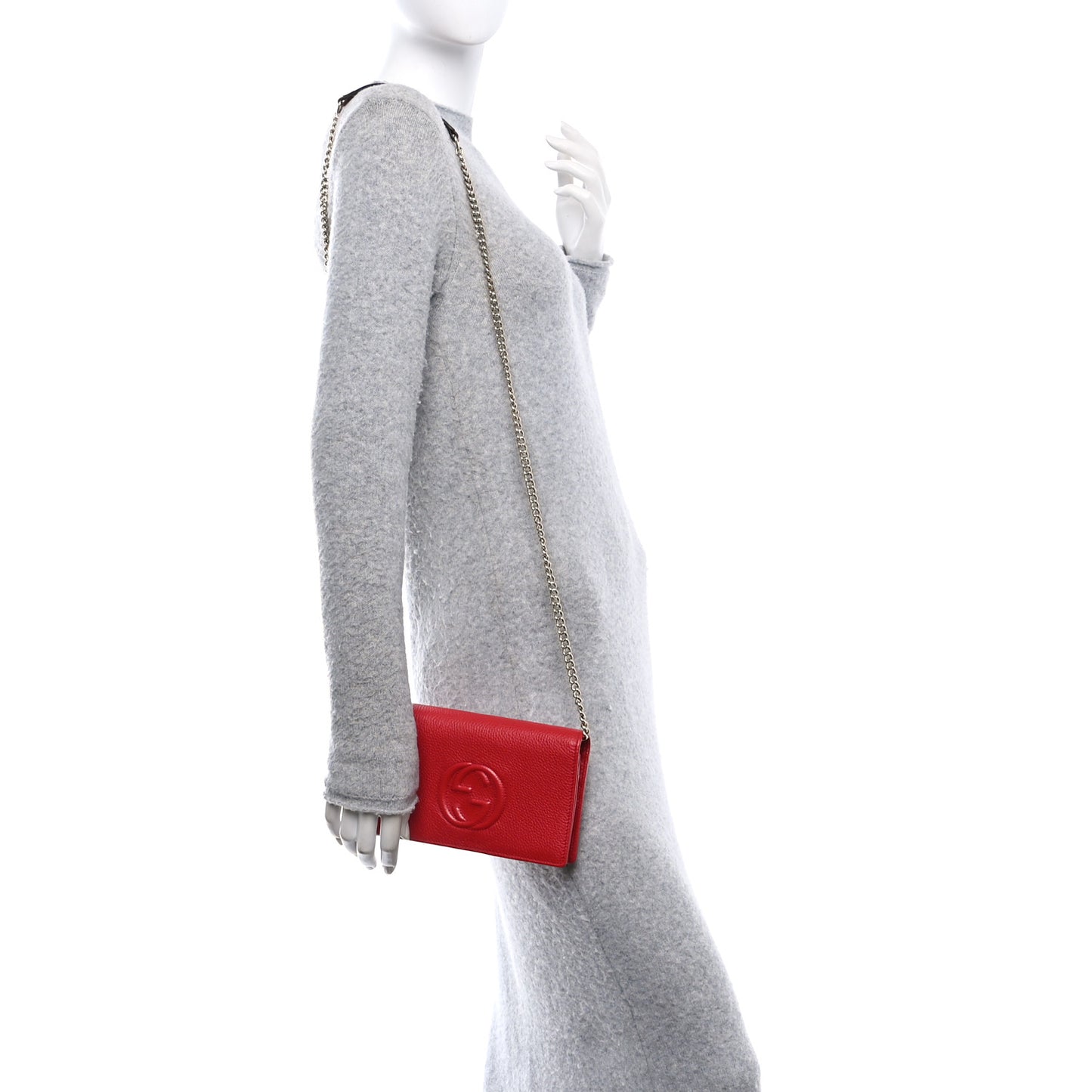Pebbled Calfskin Soho Wallet on Chain Tabasco Red