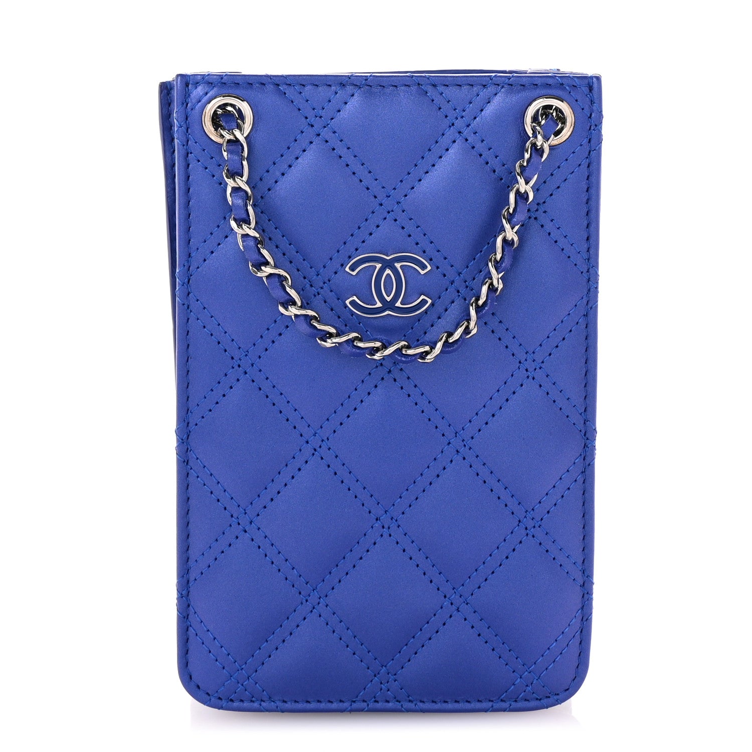 Chanel Calfskin Quilted Crossbody CC Phone Holder Dark Blue