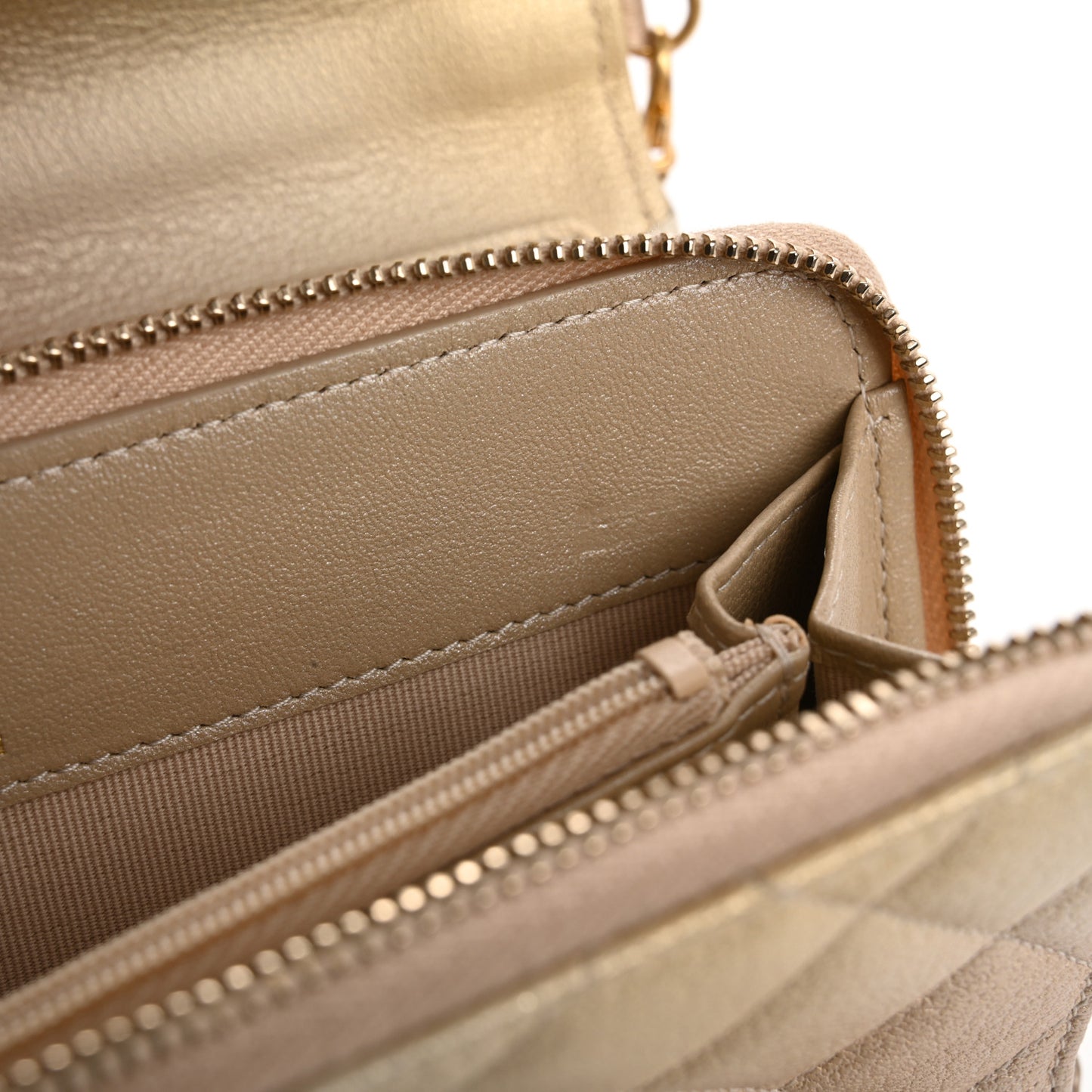 Metallic Goatskin Quilted Phone Holder Wallet on Removable Chain Gold