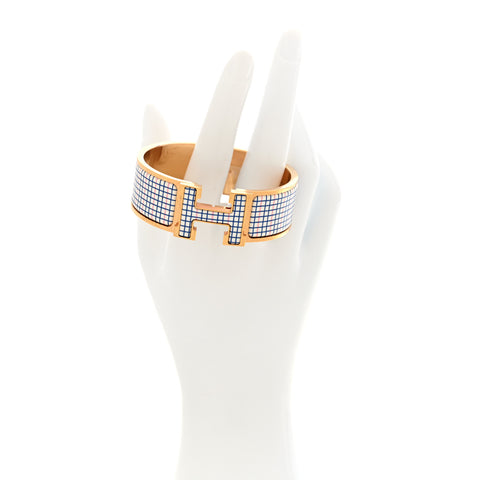 Enamel Wide Clic Clac H Tartan Bracelet PM Pink Delirium