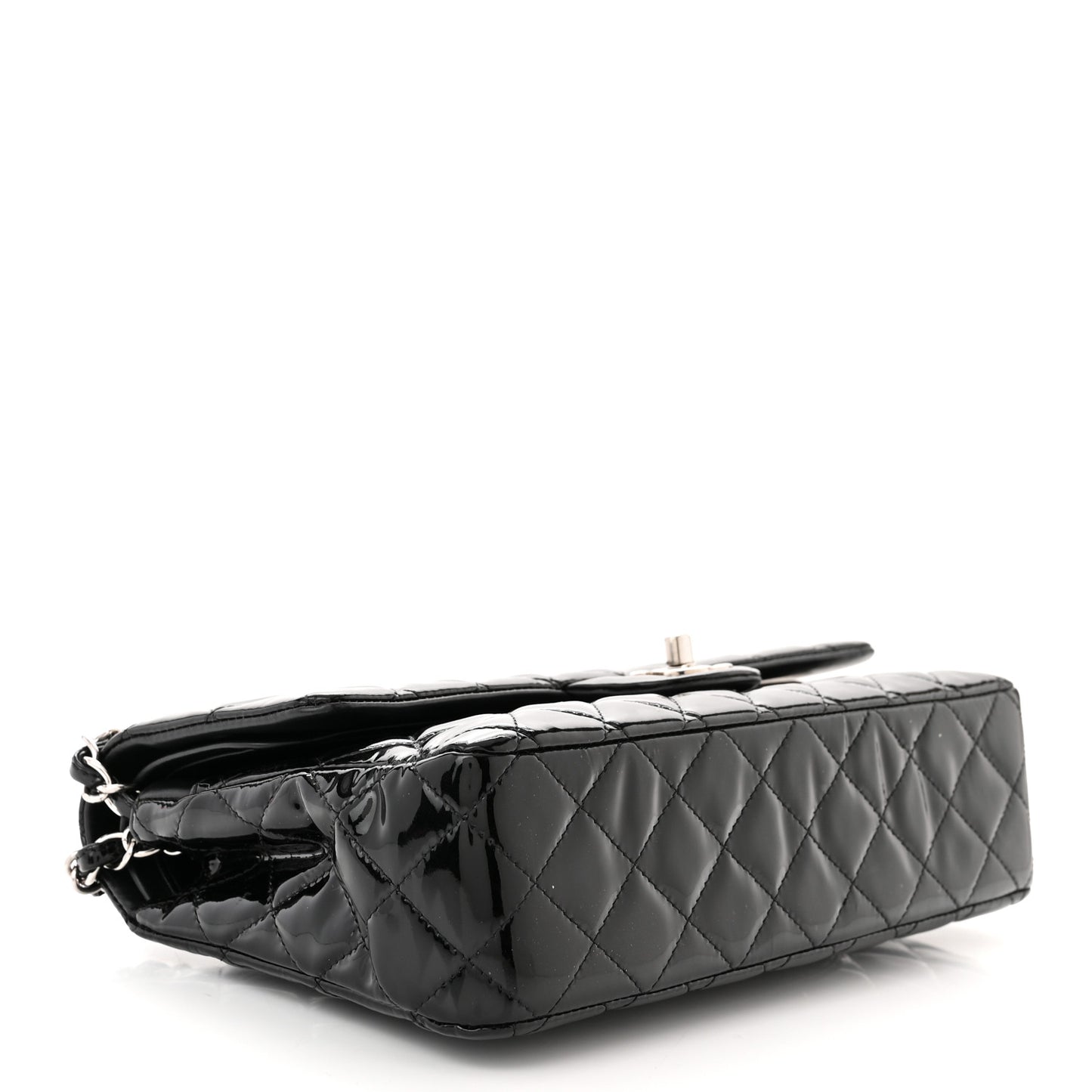 Patent Quilted Medium Double Flap Black