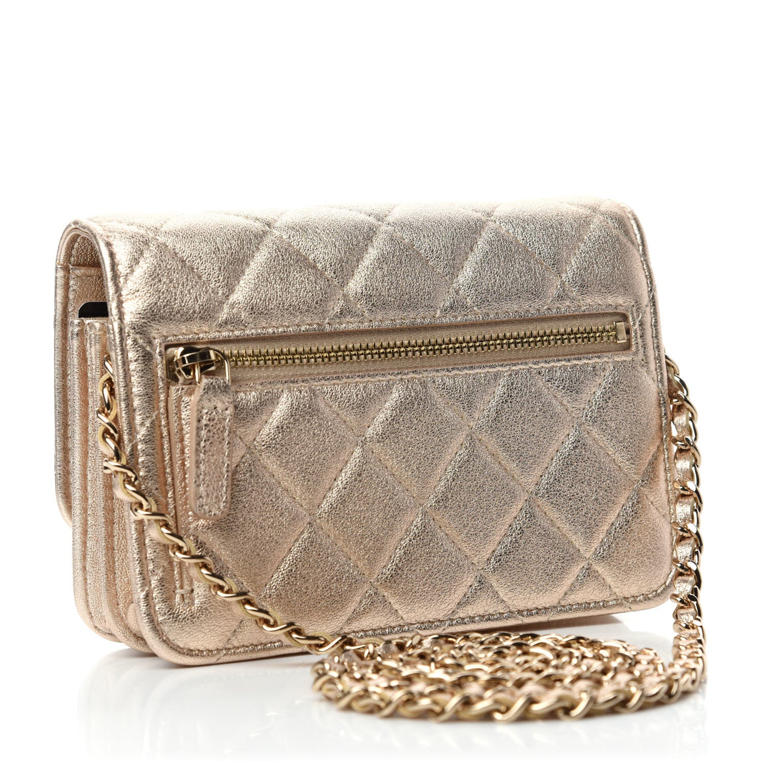 Chanel Metallic Lambskin Quilted Mini Wallet On Chain WOC Gold 3 of 11