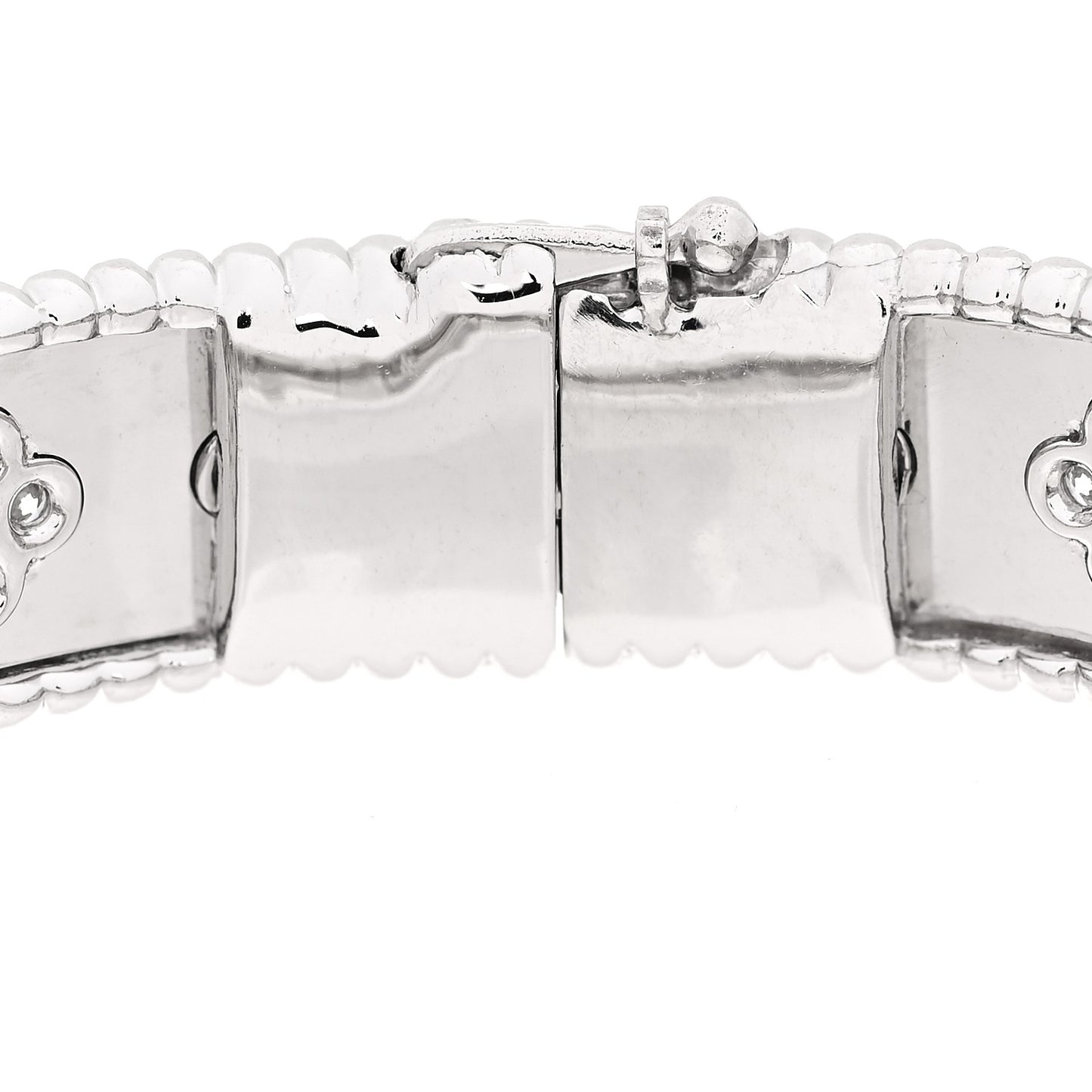 18K White Gold Diamond Perlee Clovers Bangle Bracelet XS