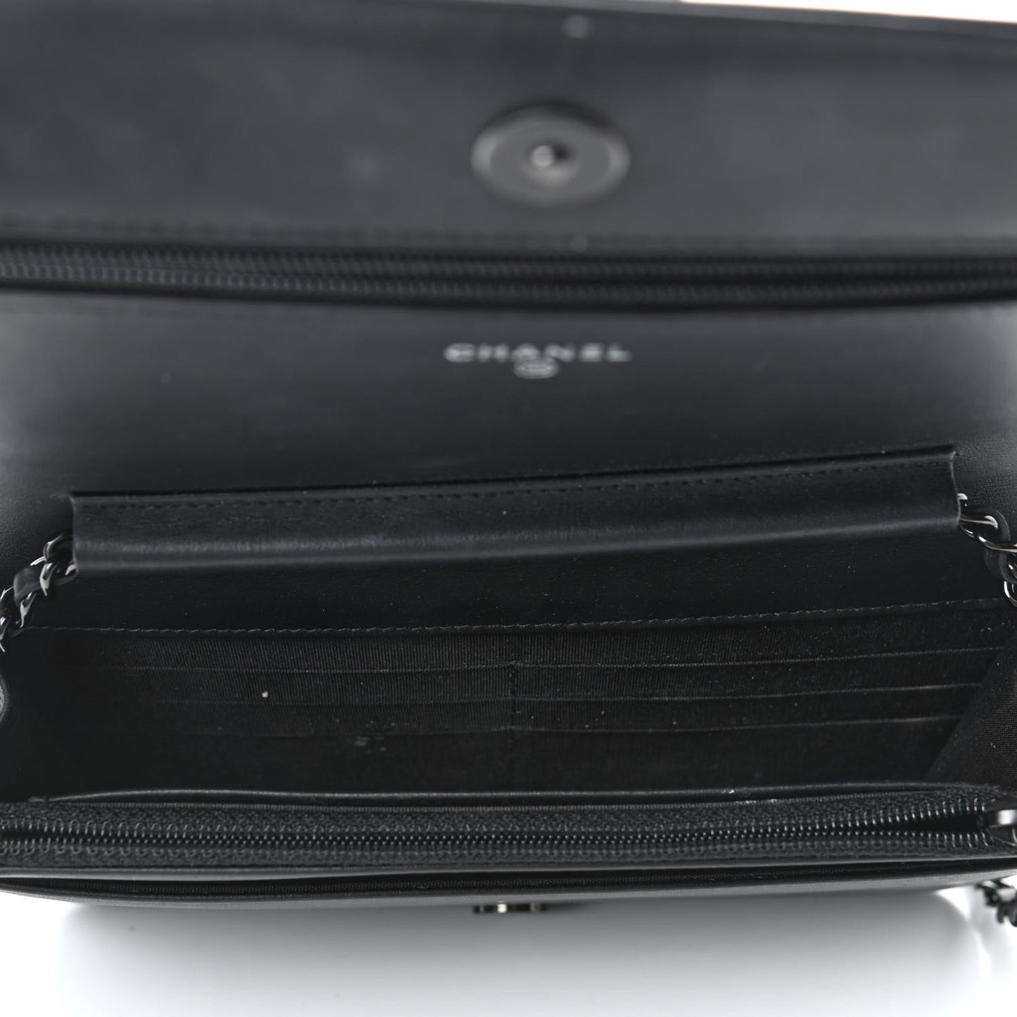 Calfskin Painted Chevron Embossed Boy Wallet On Chain WOC Black