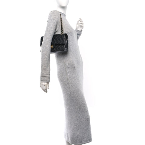 Caviar Quilted Medium Double Flap Black