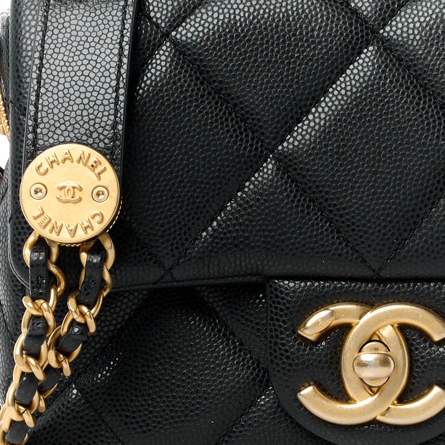 Caviar Quilted Mini Twist Your Buttons Flap Black