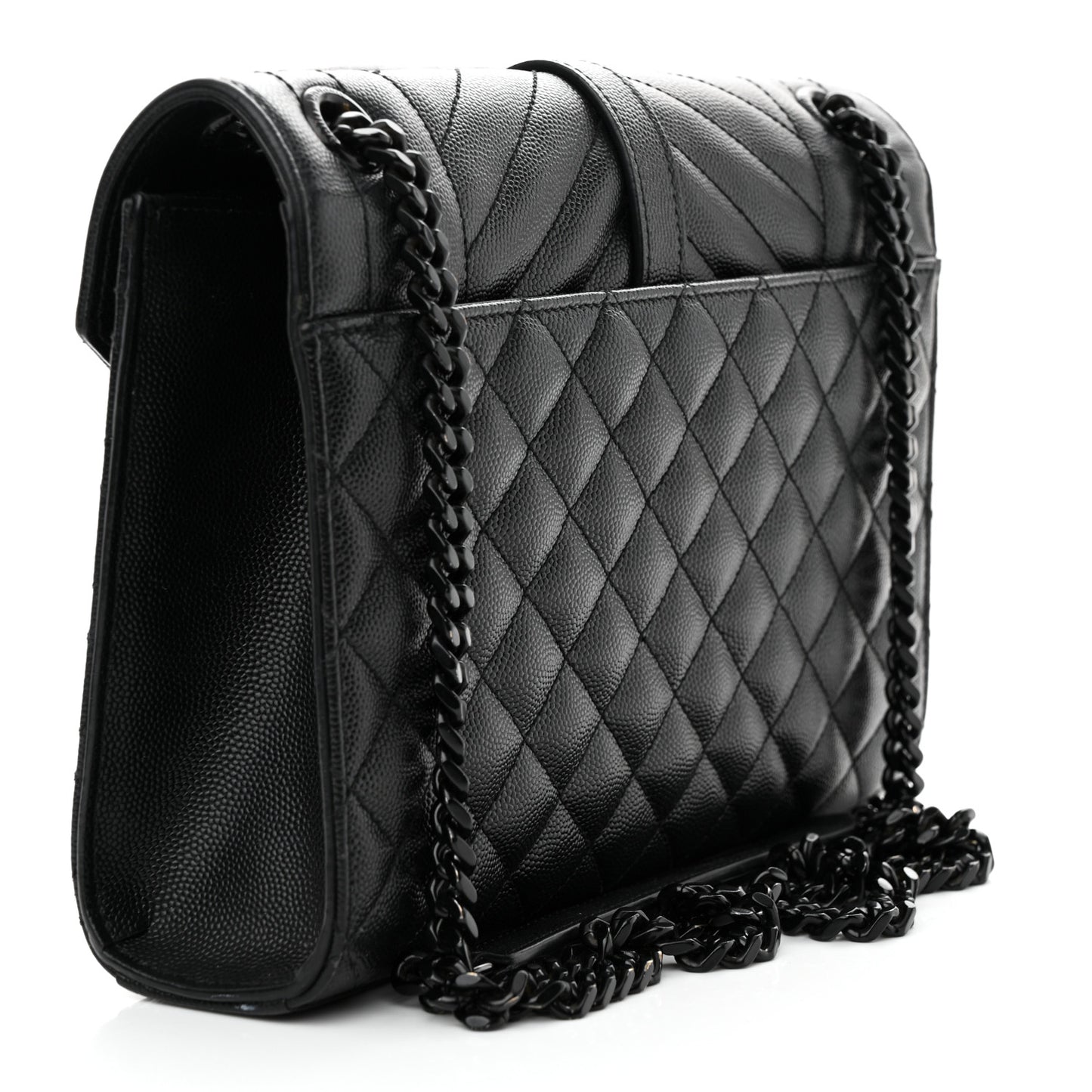 Grain De Poudre Textured Mixed Matelasse Triquilt Medium Monogram Monochrome Satchel Black