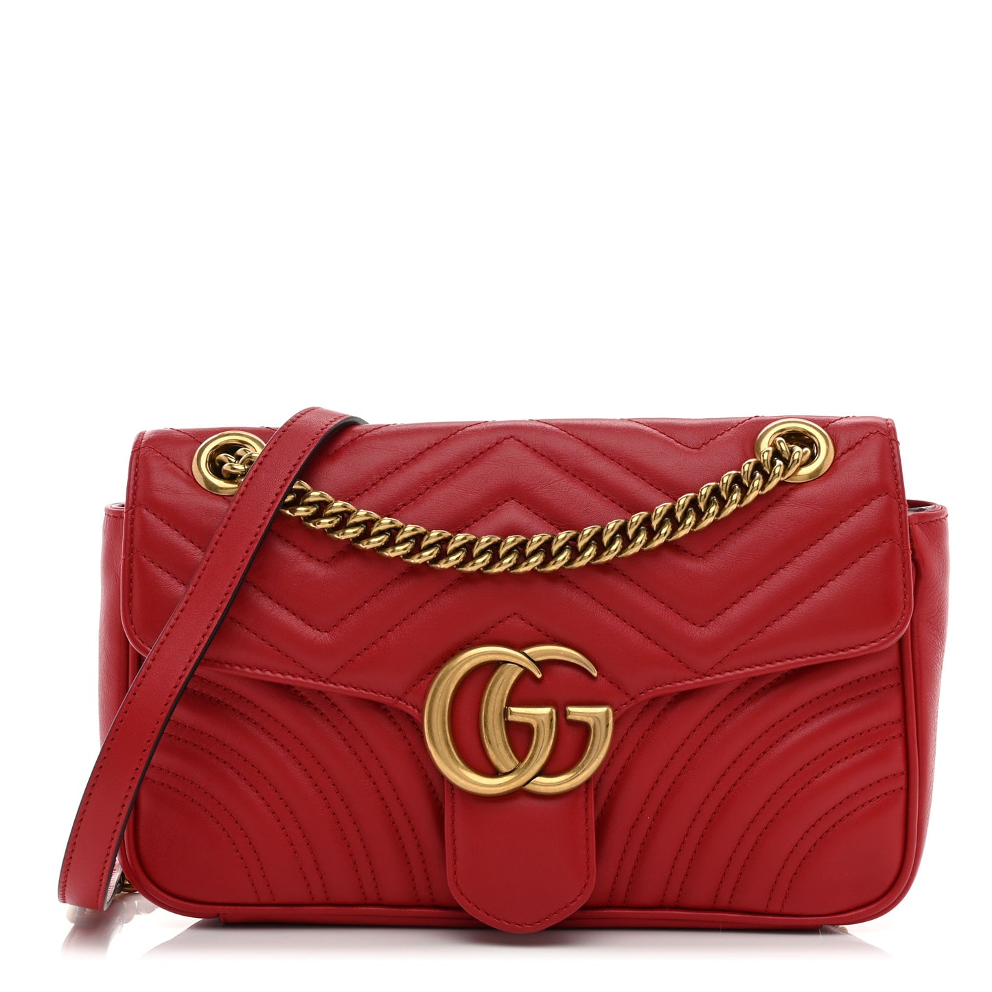 Calfskin Matelasse Small GG Marmont Shoulder Bag Hibiscus Red