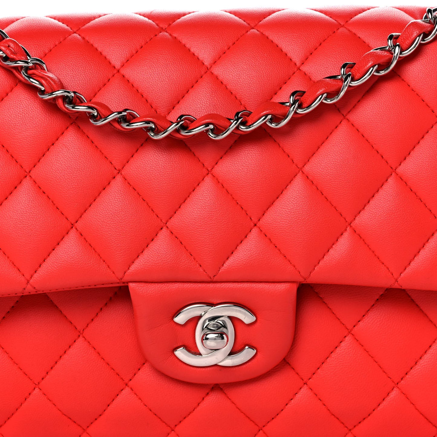 Lambskin Quilted Medium Double Flap Red