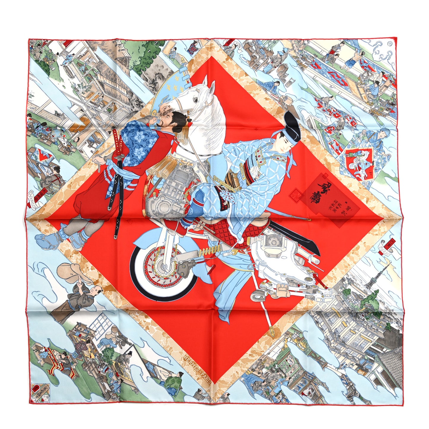Silk Les Artisans D'Hermes Scarf 90 Rouge Bleu Vert