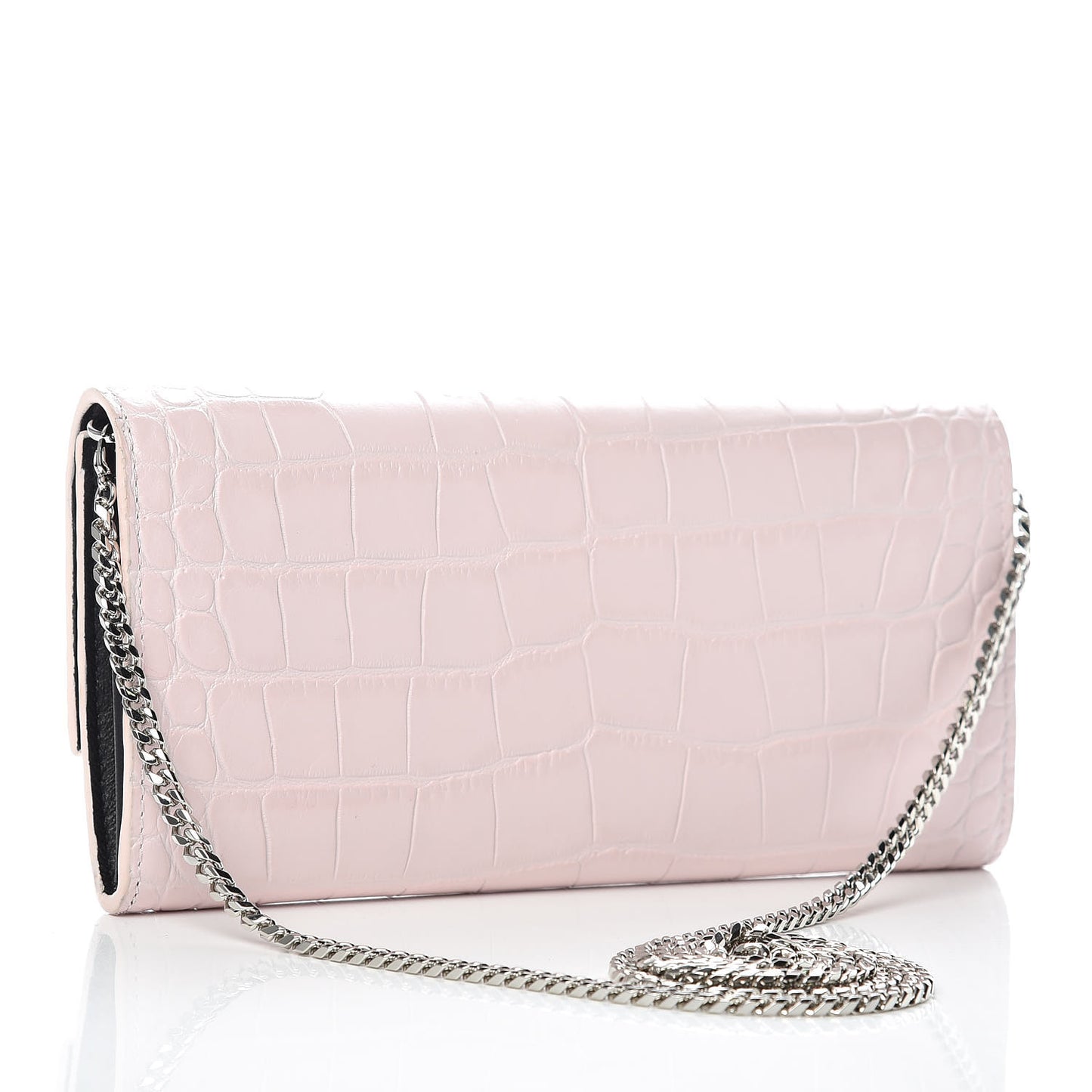 Calfskin Crocodile Embossed Skull Wallet on Chain Baby Pink