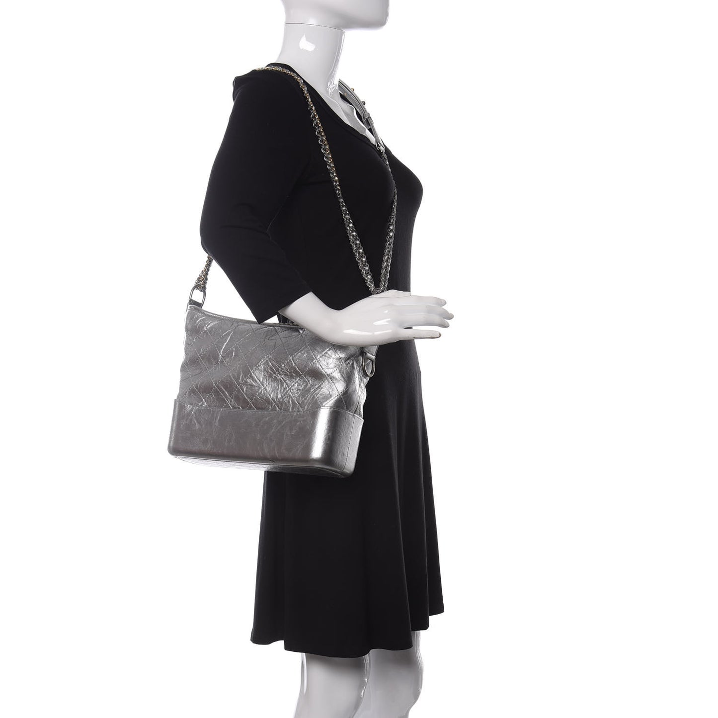 Metallic Lambskin Calfskin Quilted Medium Gabrielle Hobo Silver