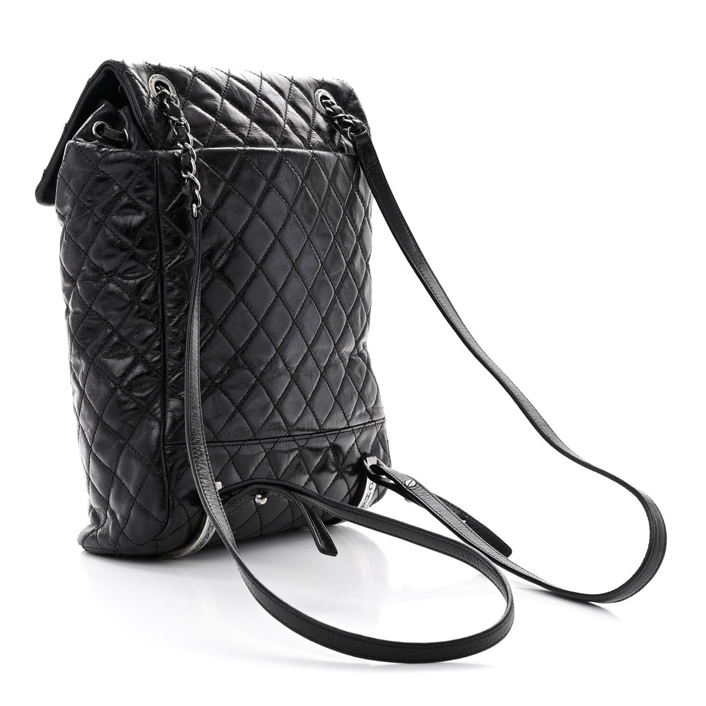 Glazed Calfskin Quilted Large Salzburg Backpack Black