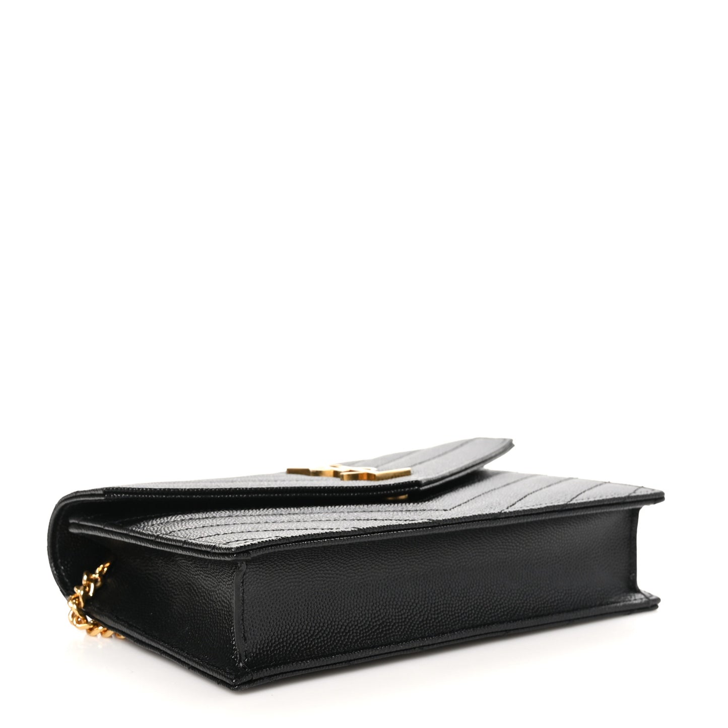 Grain De Poudre Matelasse Chevron Monogram Envelope Chain Wallet Black
