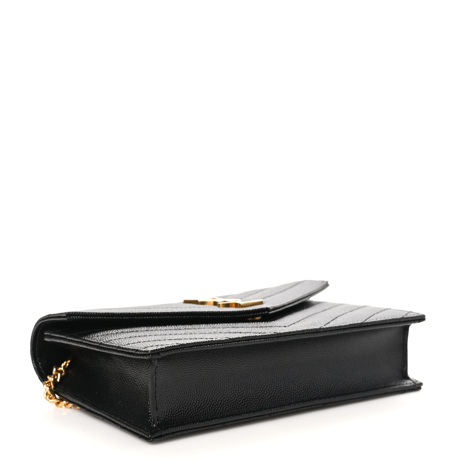 Saint Laurent Grain De Poudre Matelasse Chevron Monogram Envelope Chain Wallet Black 4 of 10