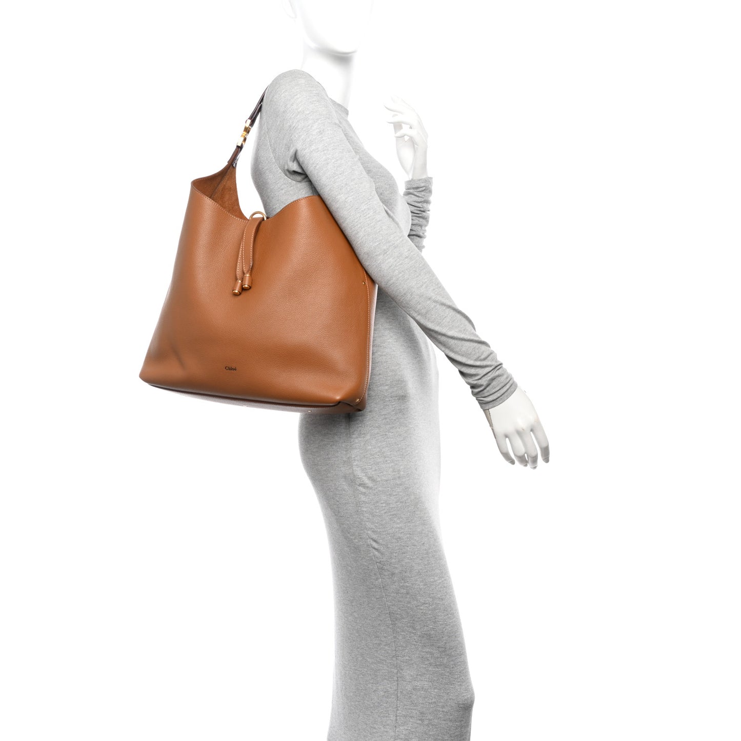 Grained Calfskin Marcie Hobo Bag Pottery Brown