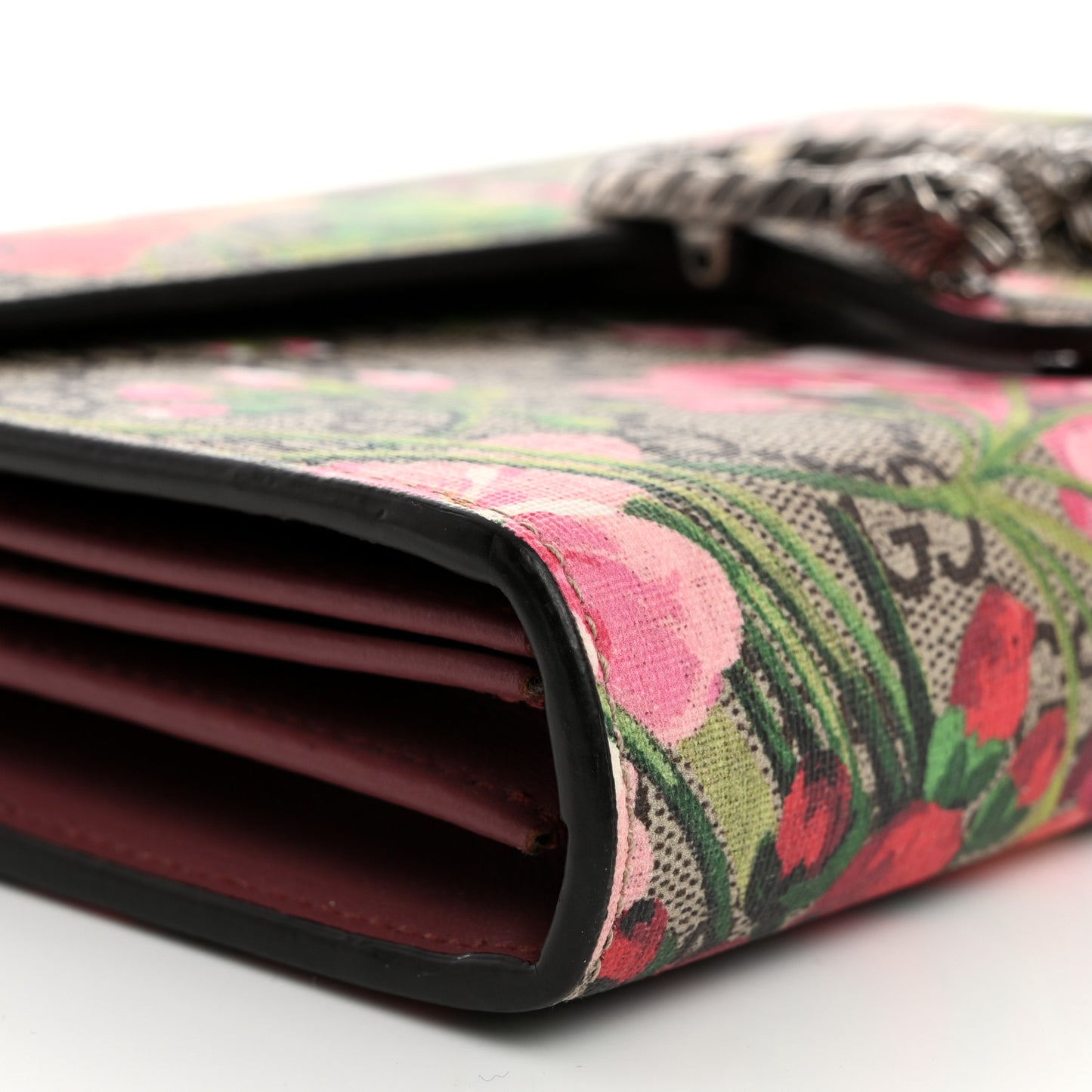 GG Supreme Monogram Blooms Mini Dionysus Chain Wallet Beige Multicolor Dry Rose