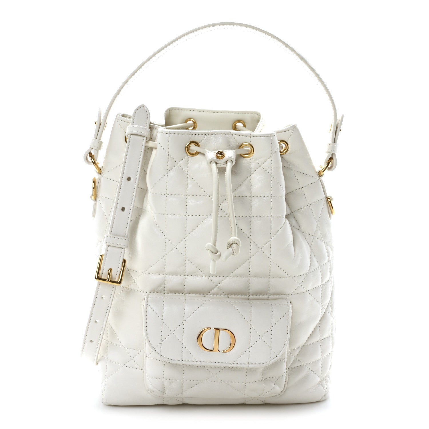 Christian Dior Lambskin Macrocannage Small Caro Bucket Bag Latte 1 of 10