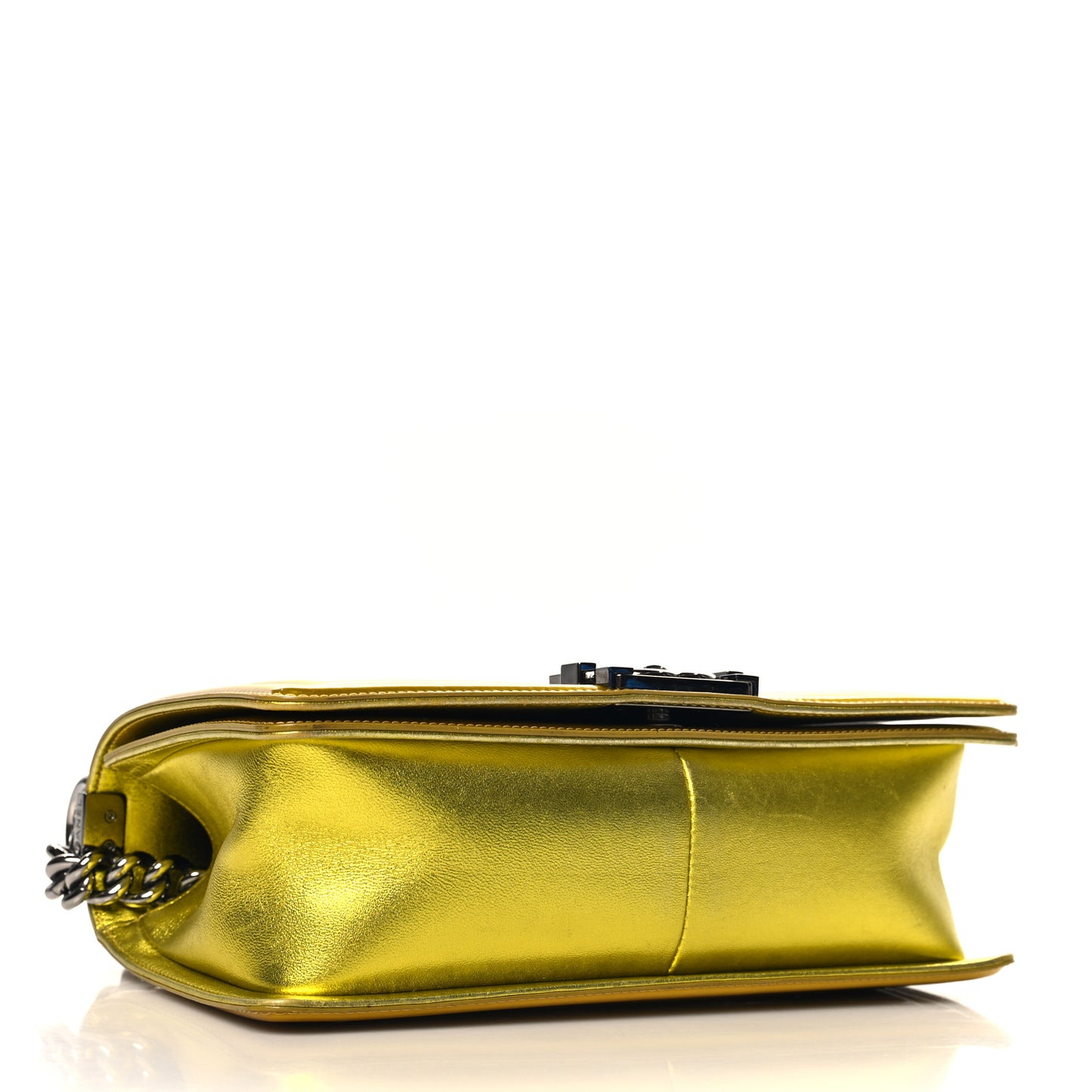 Metallic Patent Calfskin Quilted Medium Boy Flap Gold