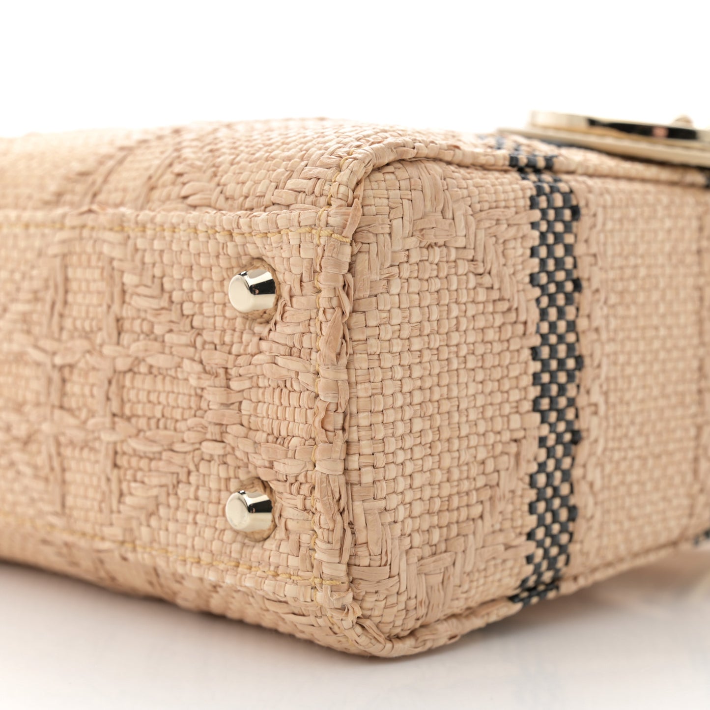 Raffia Woven Cannage Embroidered Mini Lady D-Lite Natural Black