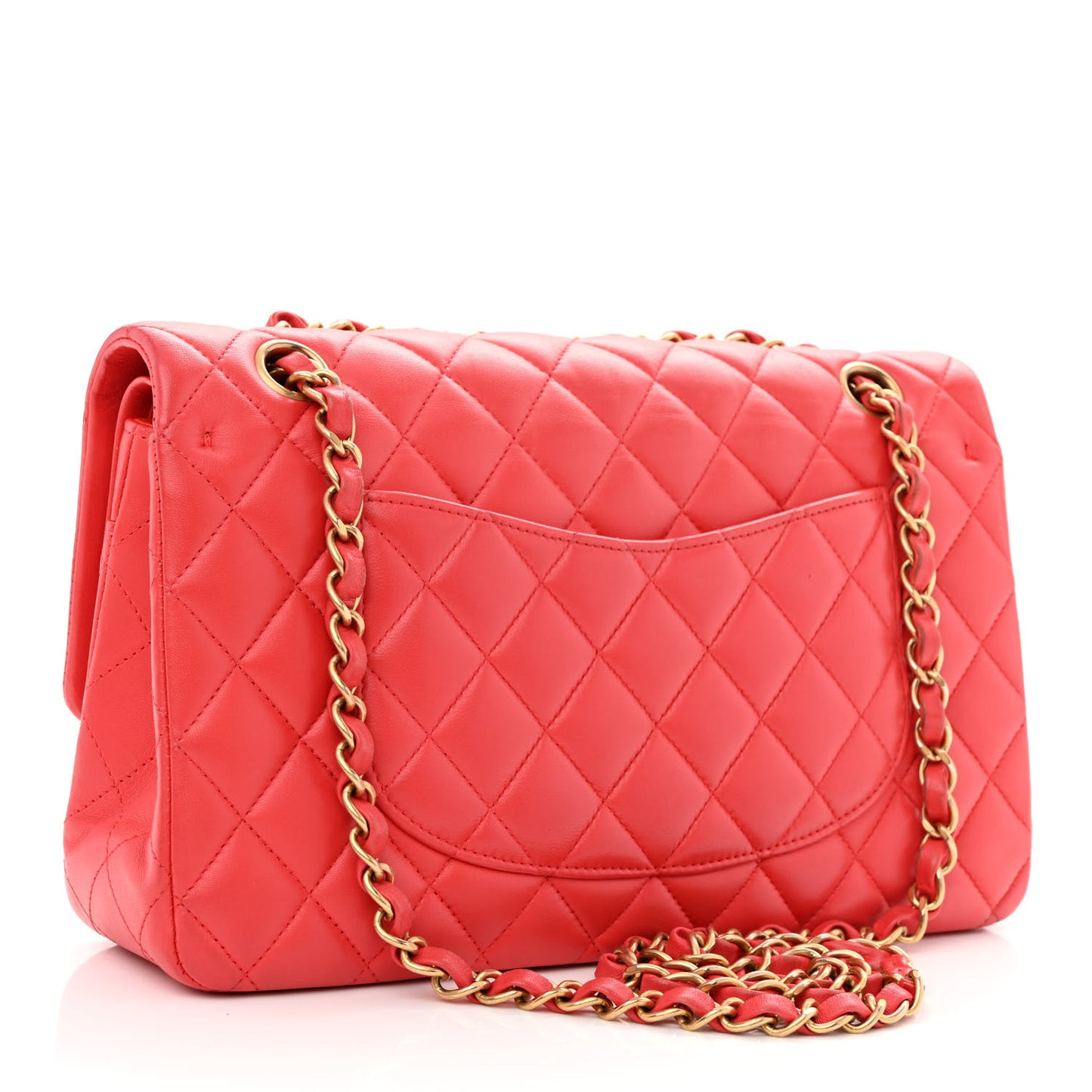 Lambskin Quilted Medium Double Flap Red