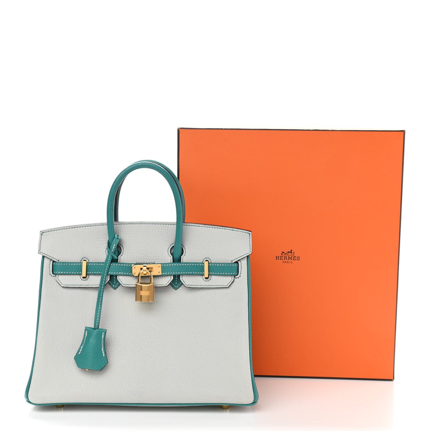 Chevre Mysore Horseshoe Birkin 25 Gris Perle Bleu Paon