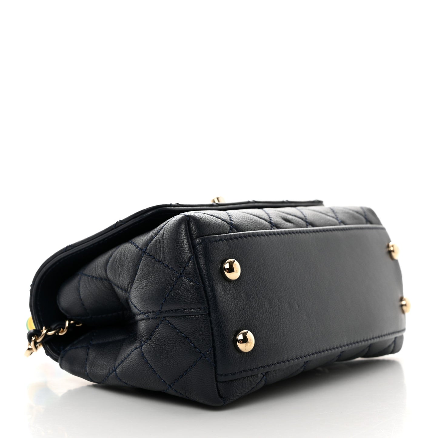 Goatskin Quilted Extra Mini Rainbow Coco Handle Flap Navy Blue