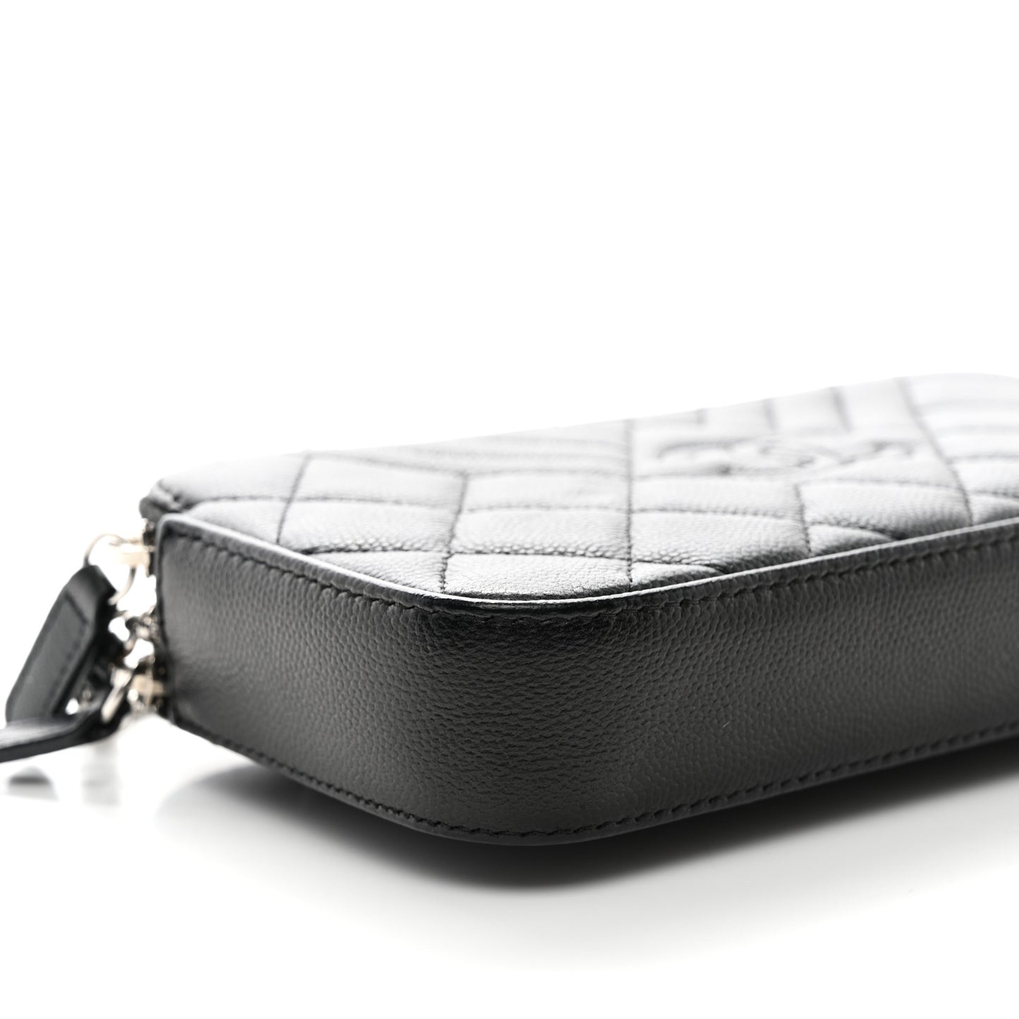 Caviar Quilted Diamond Small CC Duo Clutch With Chain Black