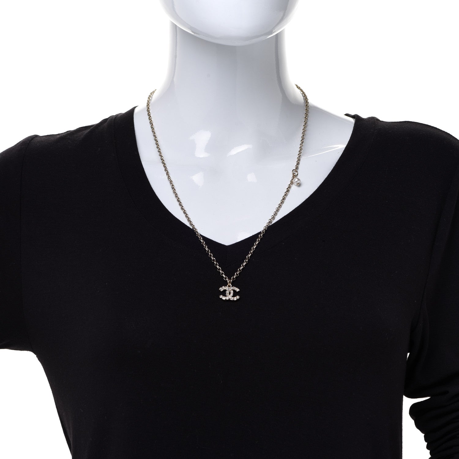 Chanel Crystal CC Beaded Pendant Necklace Gold 2 of 6
