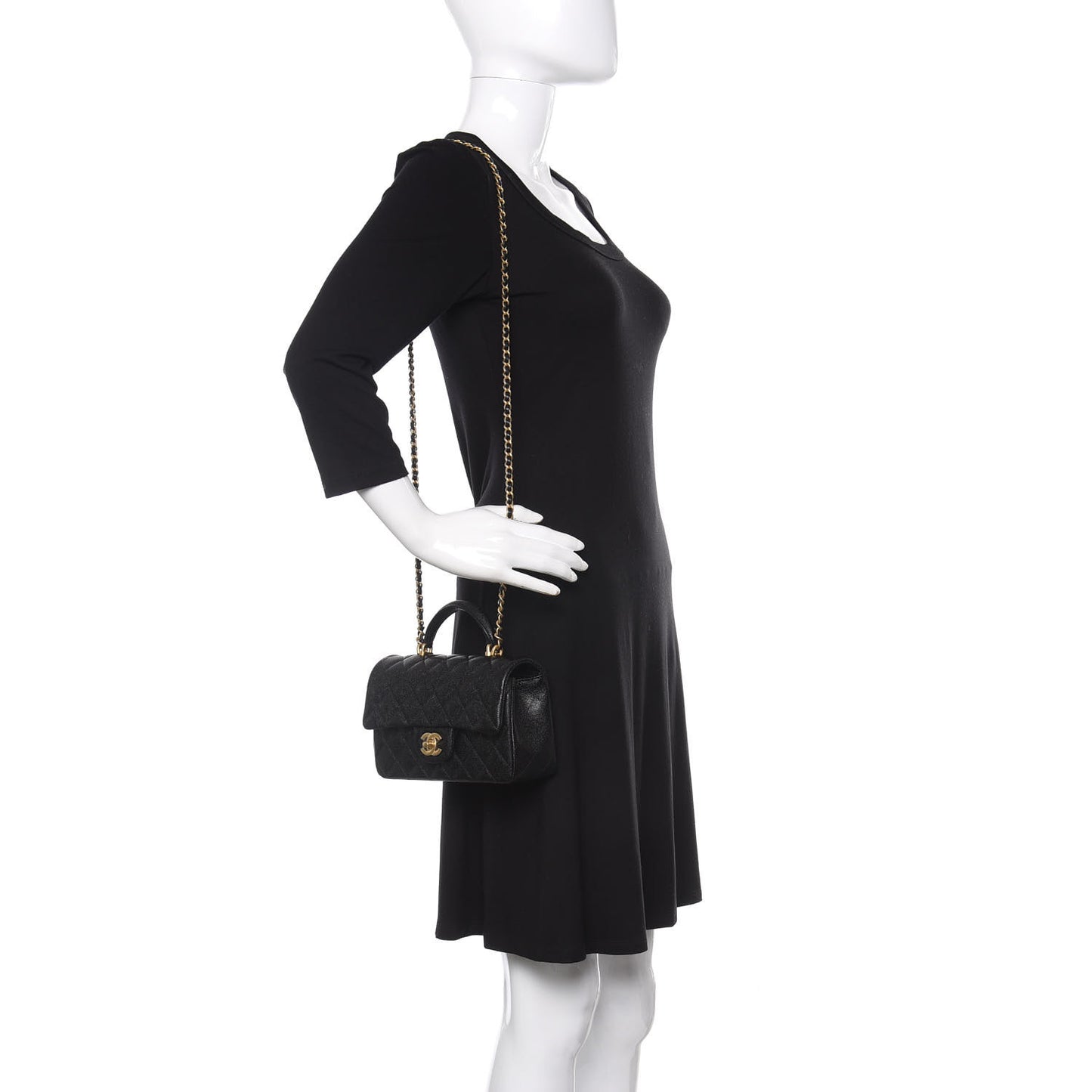 Caviar Quilted Mini Top Handle Rectangular Flap Black