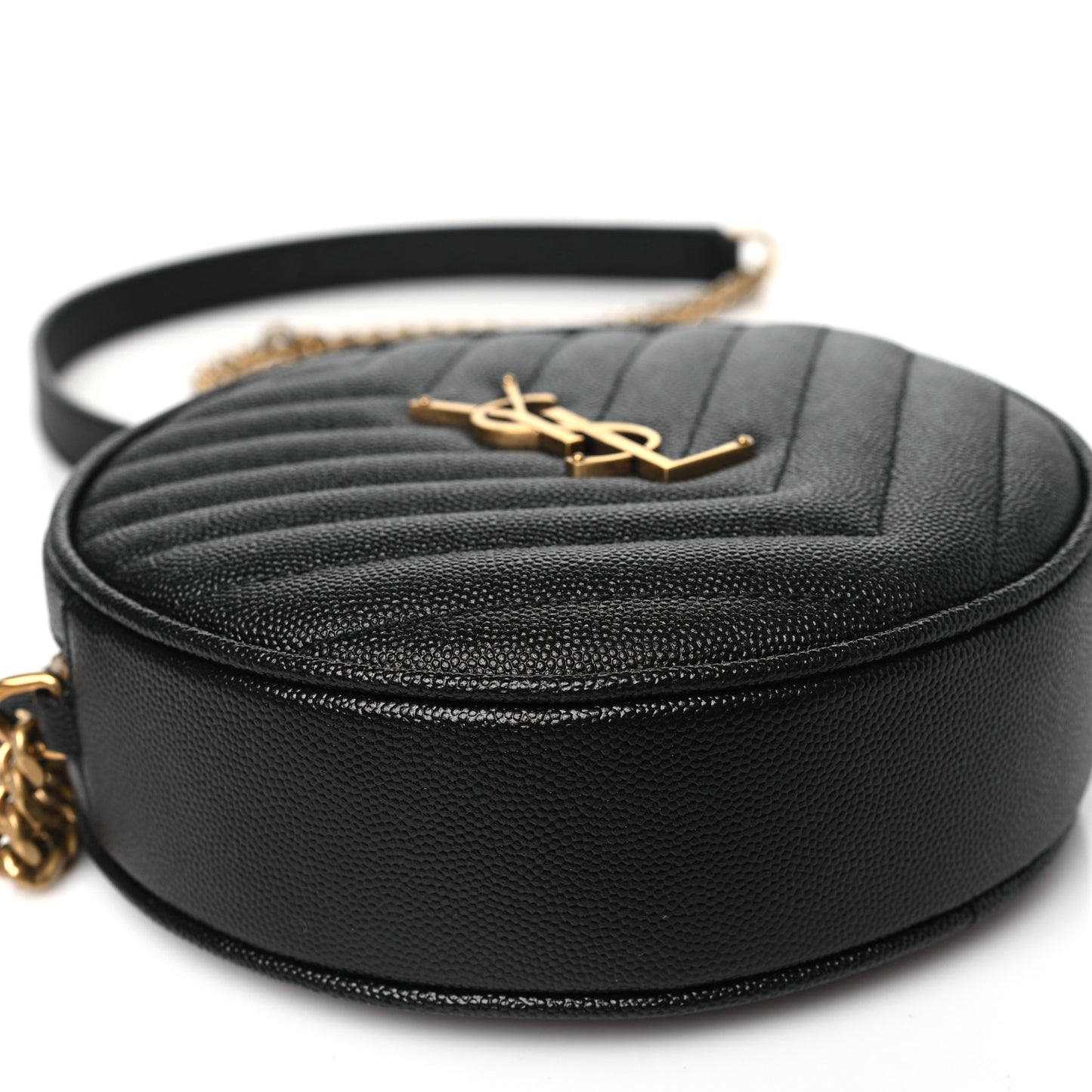 Grain De Poudre Matelasse Chevron Quilted Round Vinyle Camera Bag Black