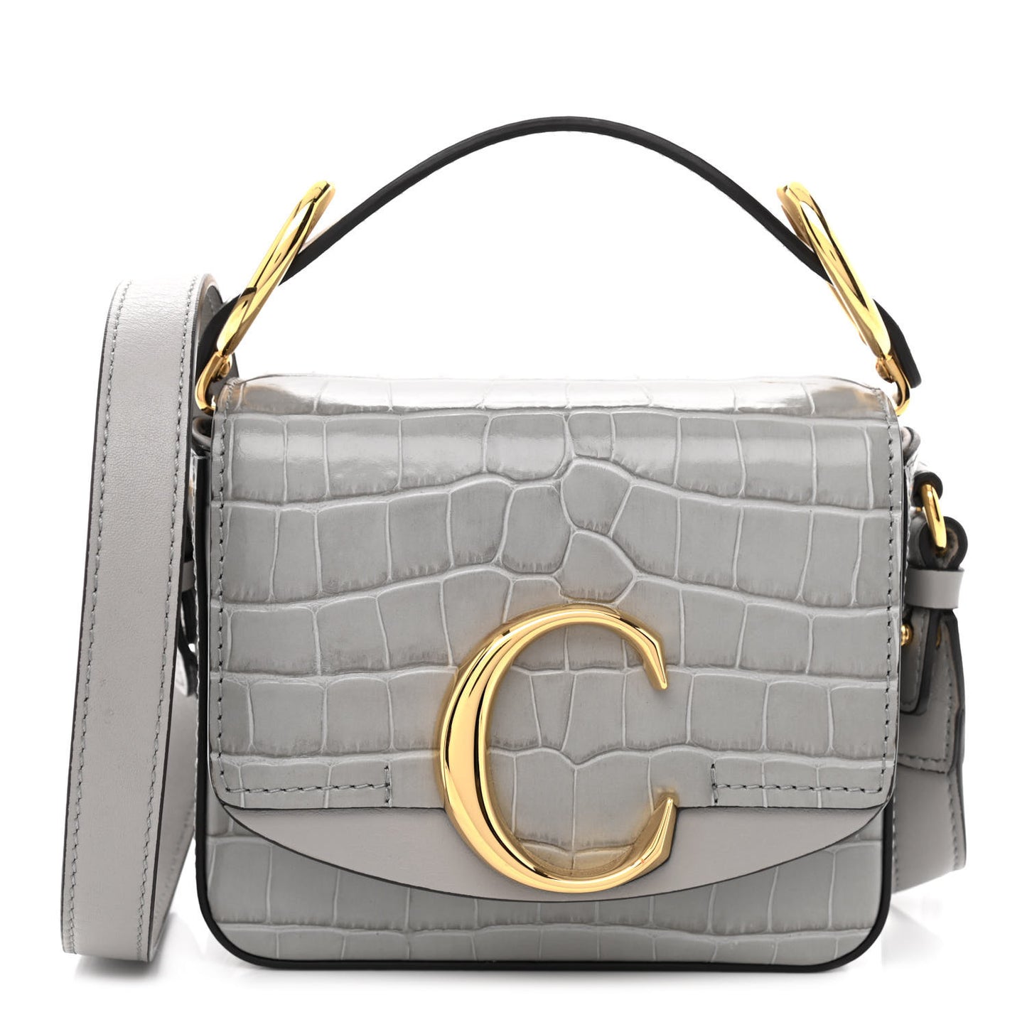 Crocodile Embossed Calfskin Mini C Double Carry Stormy Grey