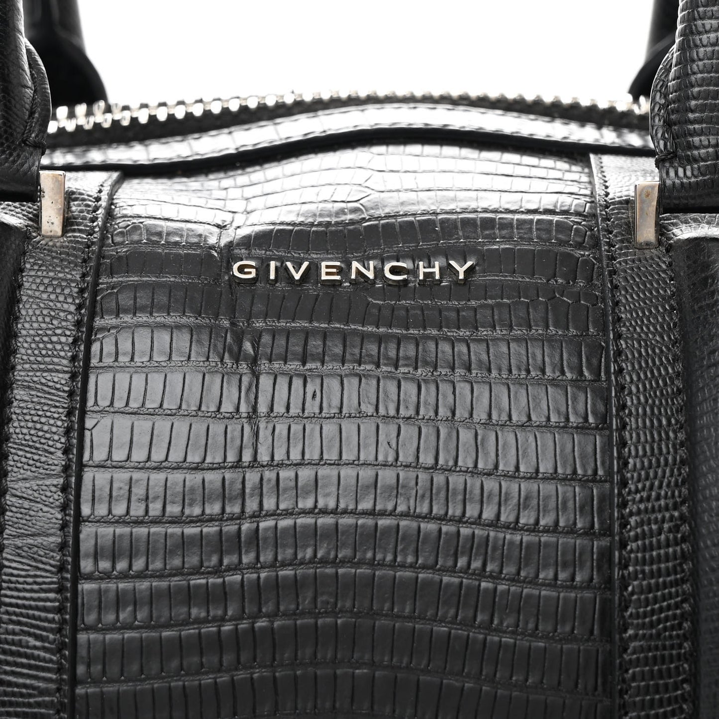 Calfskin Crocodile Embossed Medium Lucrezia Black
