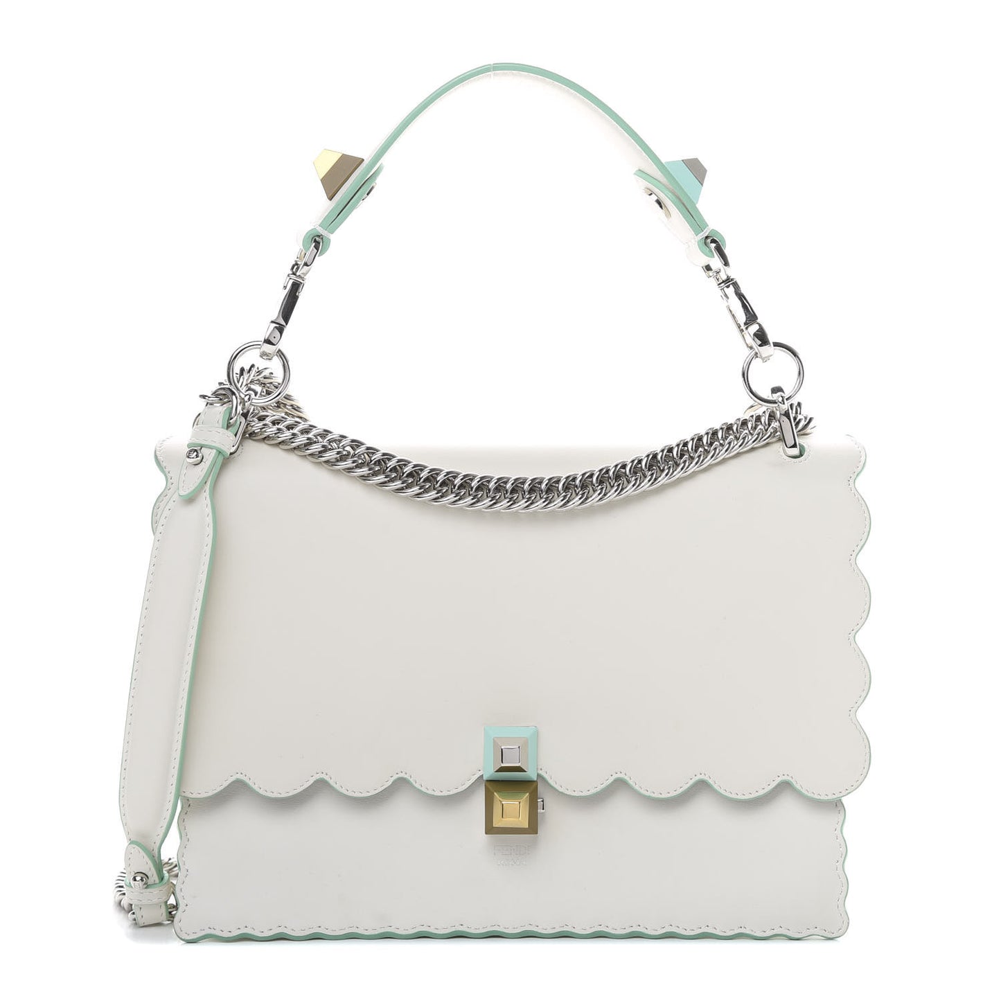 Vitello Baltico Scalloped Studded Kan I Shoulder Bag Bianco
