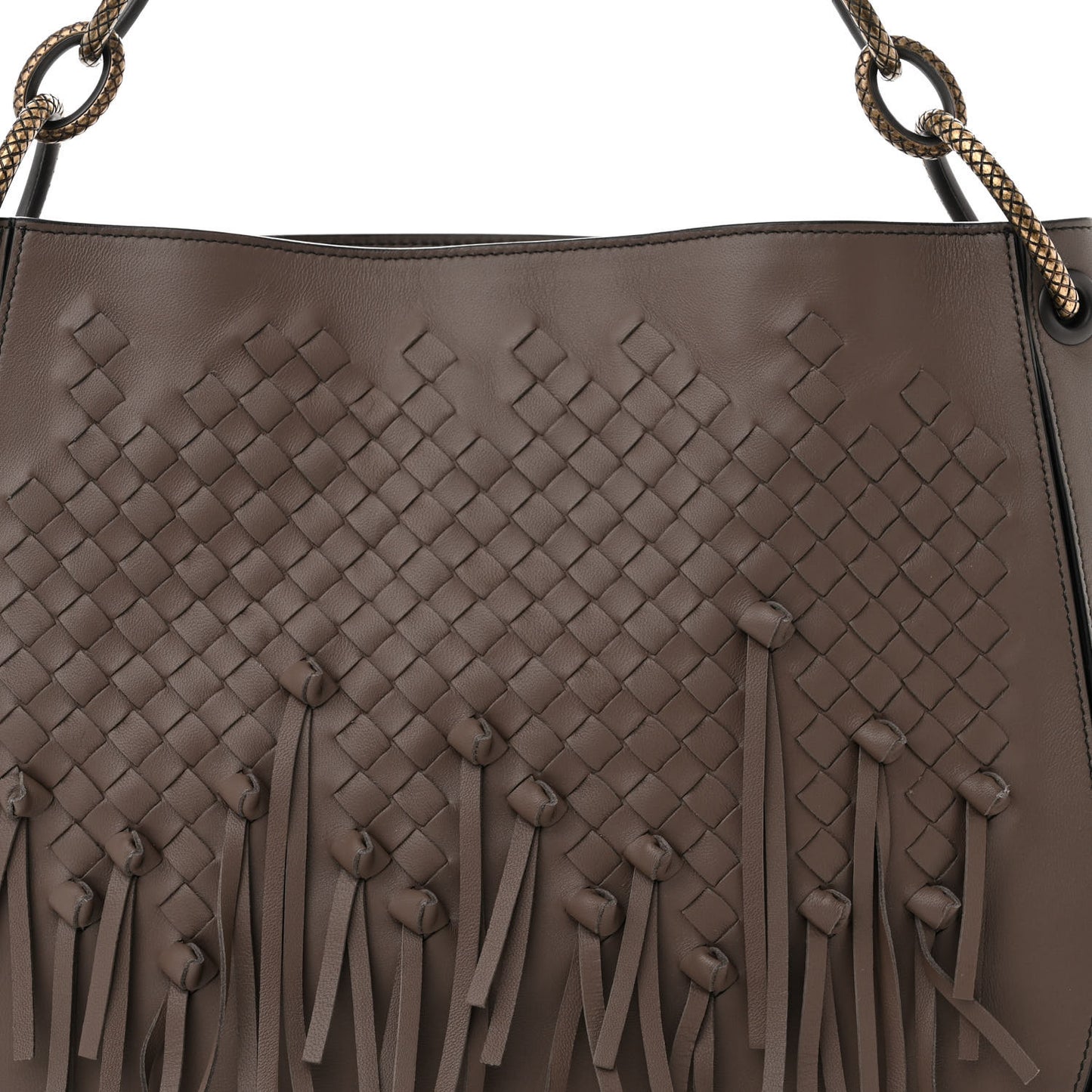 Nappa Intrecciato Fringe Brio Loop Hobo Dark Taupe