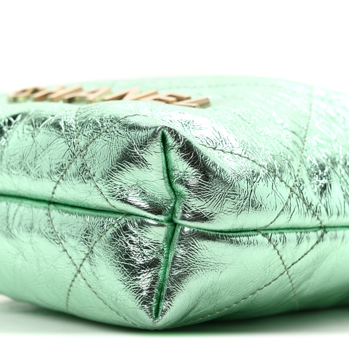 Metallic Calfskin Quilted Mini Chanel 22 Green