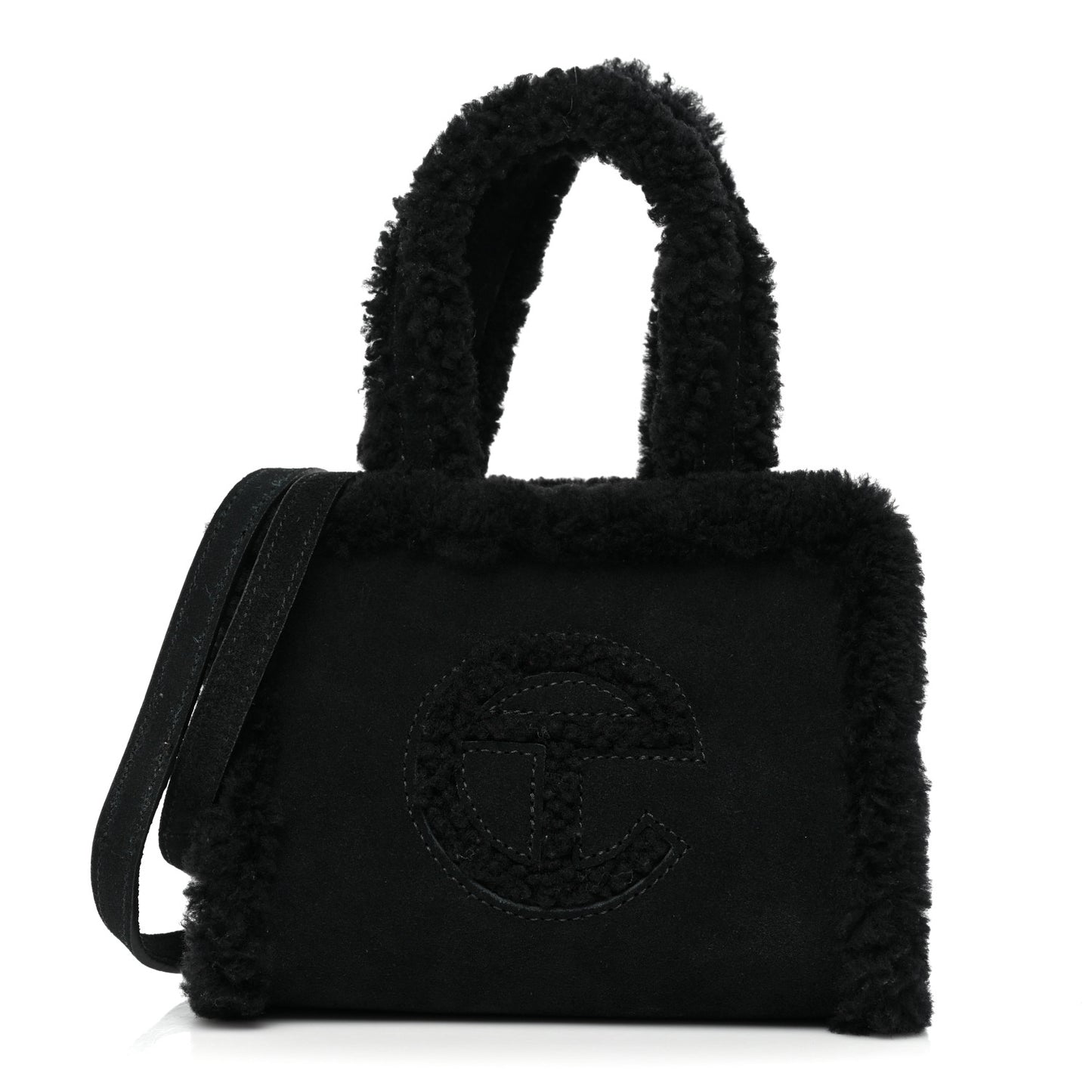 X UGG Suede Shearling Small Shopping Bag Black