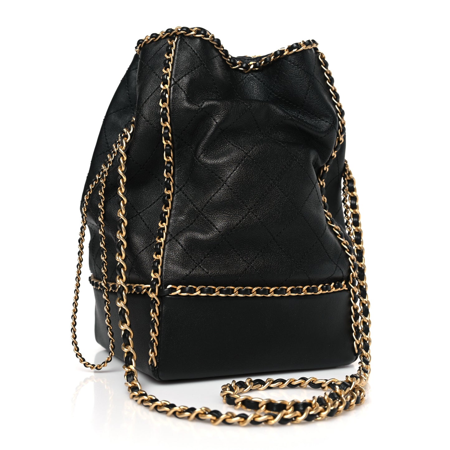 Calfskin Quilted Chain Bucket Bag Black