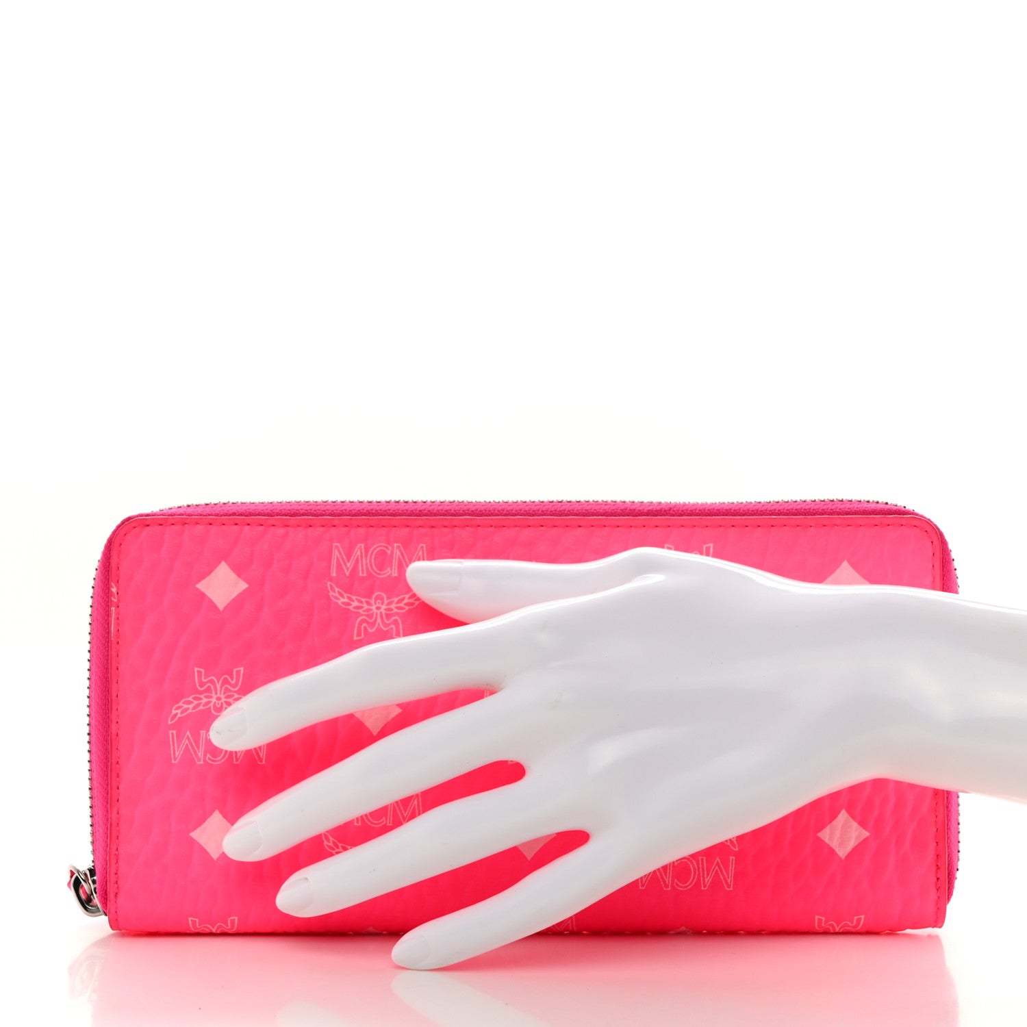 MCM Visetos Large Zip Around Wallet Neon Pink 2 of 7