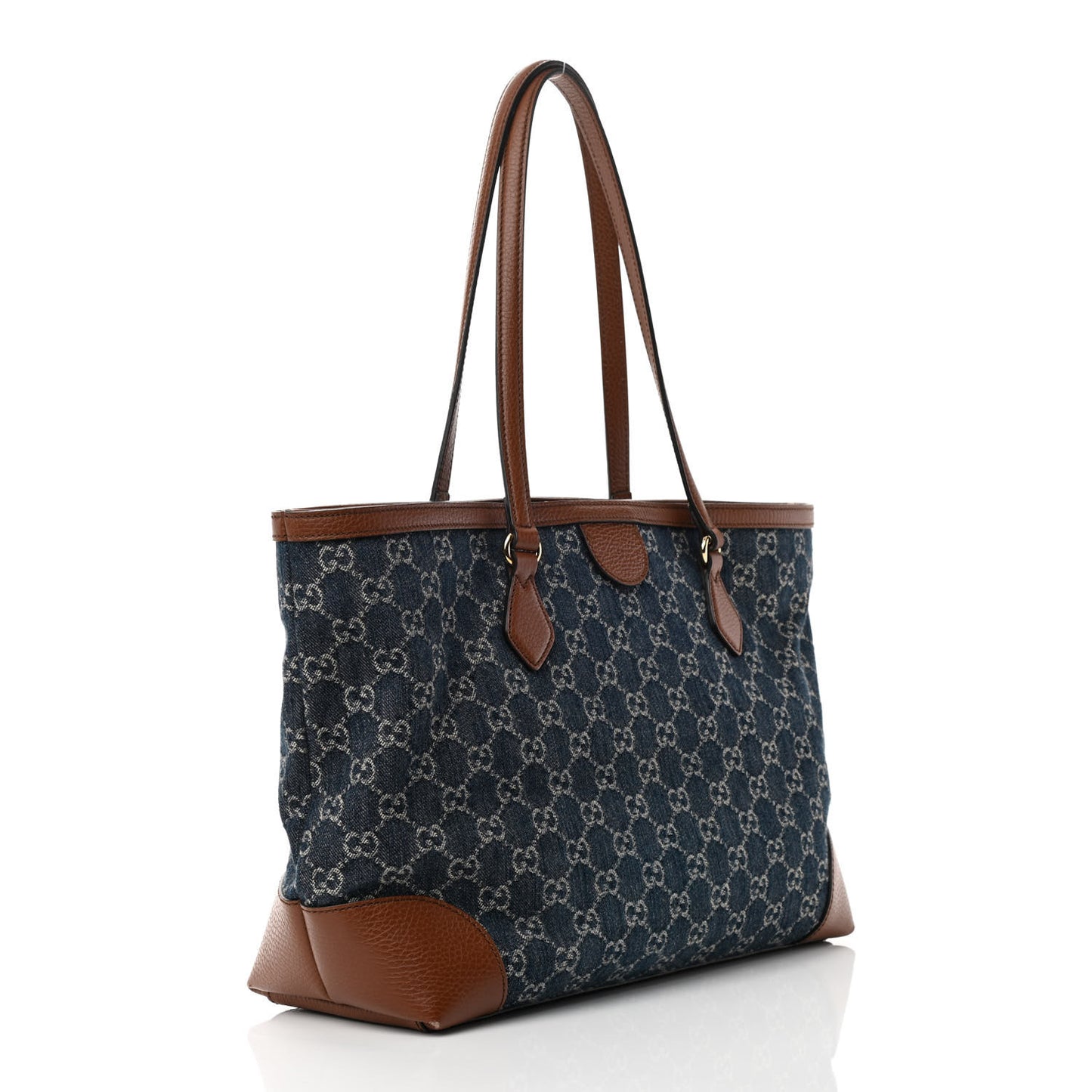 New Denim GG Monogram Medium Ophidia Shopping Tote Blue Tea Cuir