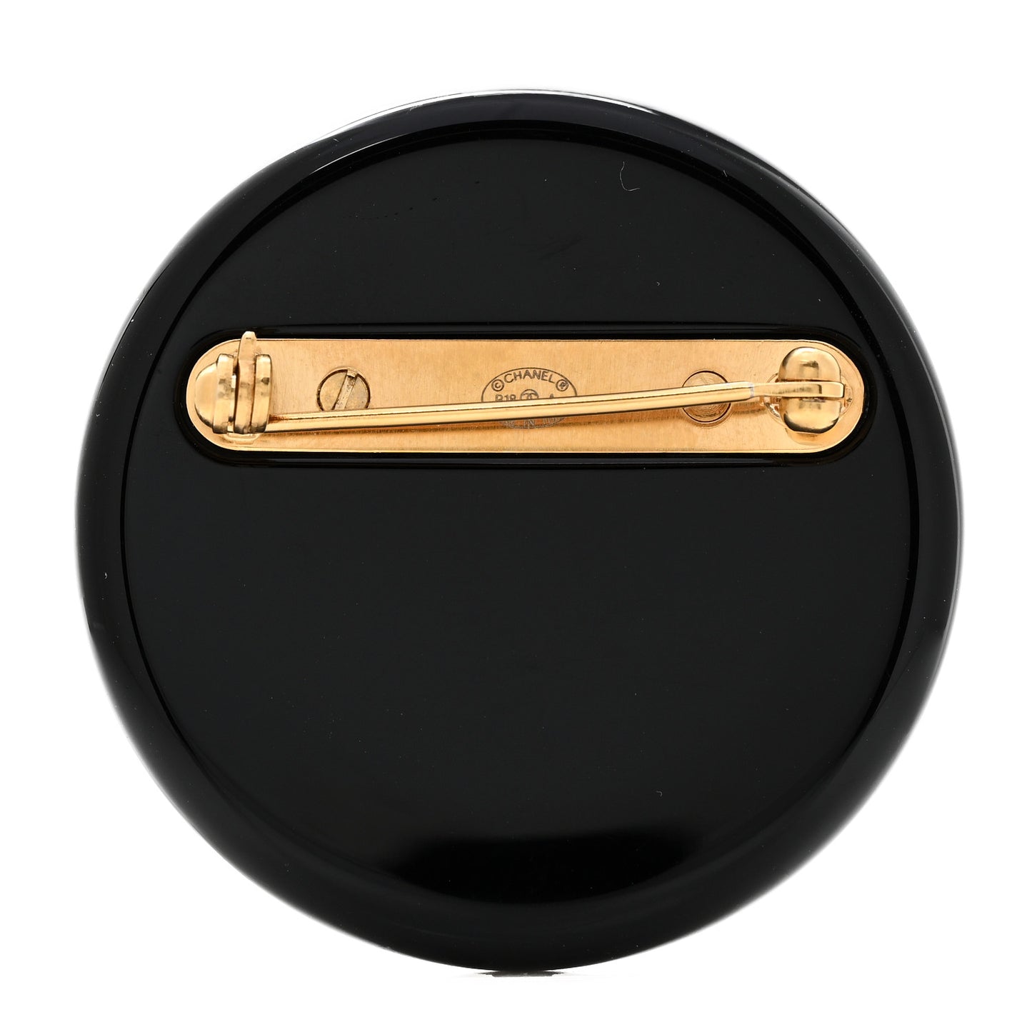 Resin CC Button Brooch Gold Black