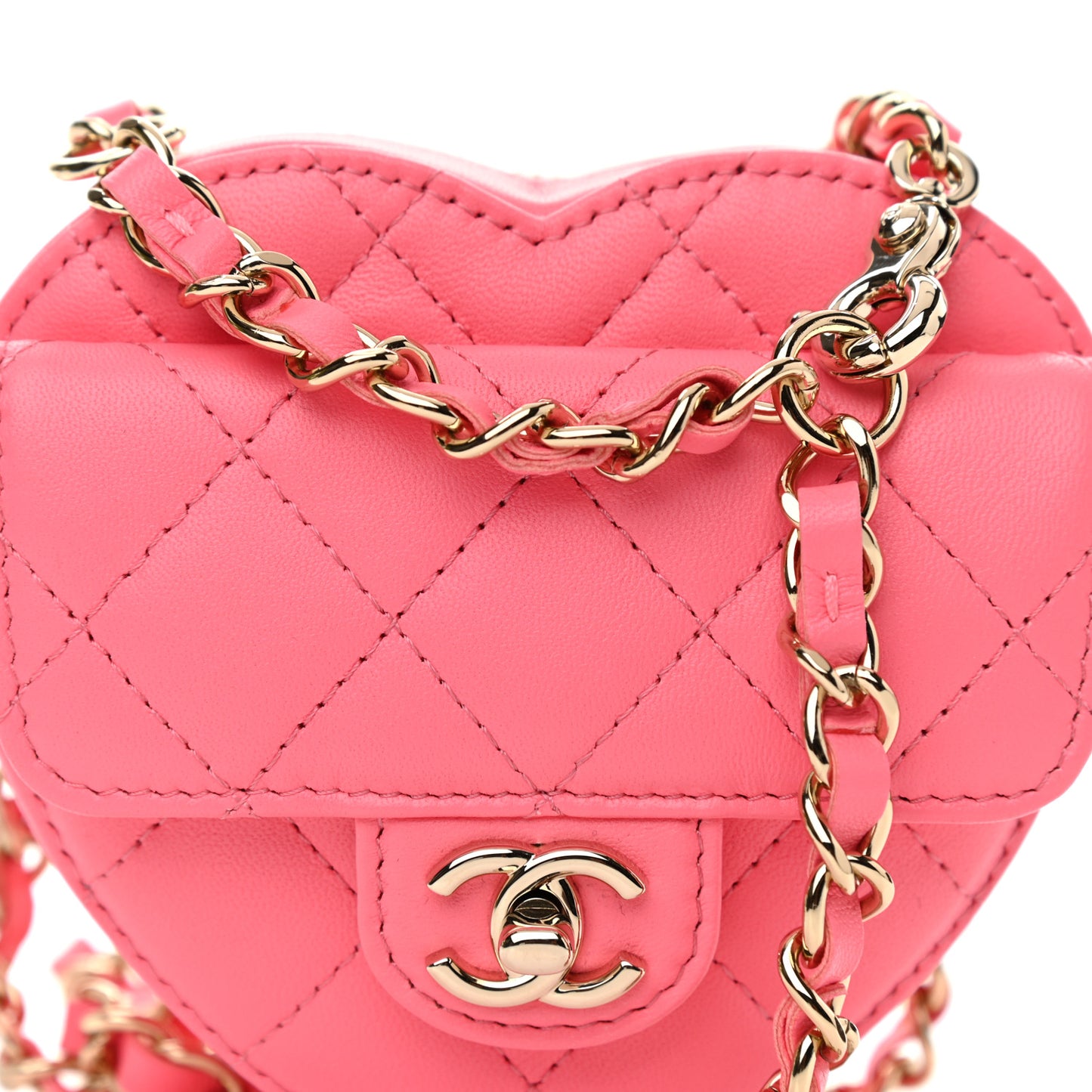 Lambskin Quilted CC In Love Heart Waist Belt Bag With Chain Pink