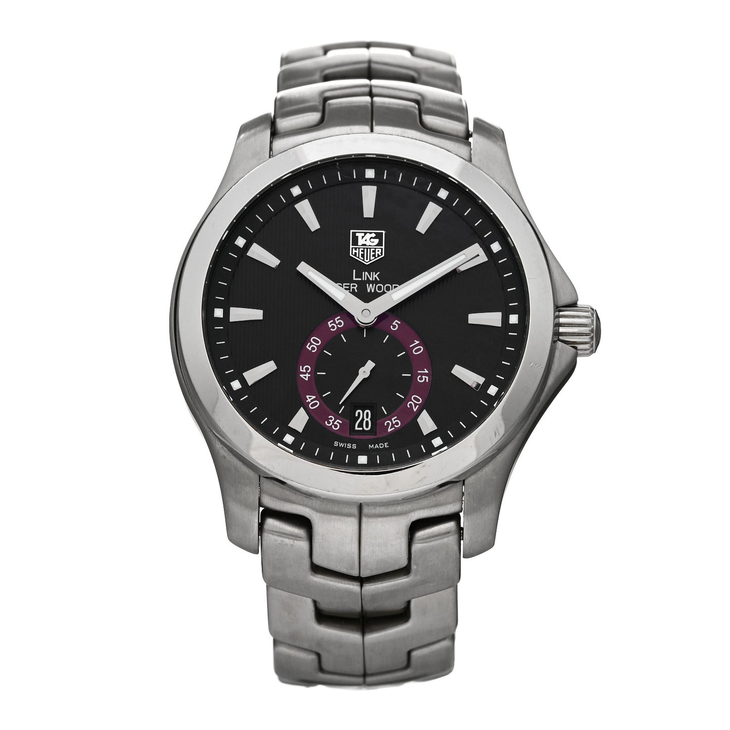 Stainless Steel 39mm Link Tiger Woods Automatic Watch Black WJF211D