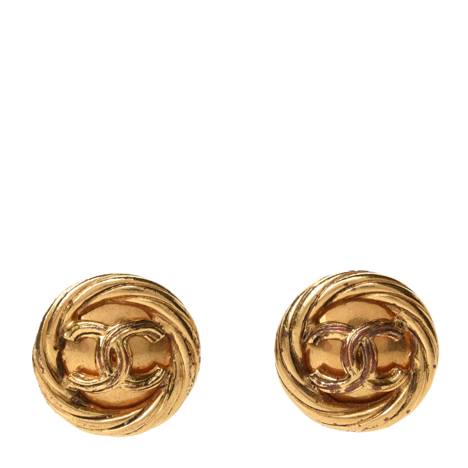 Chanel CC Button Clip On Earrings Gold 1 of 4